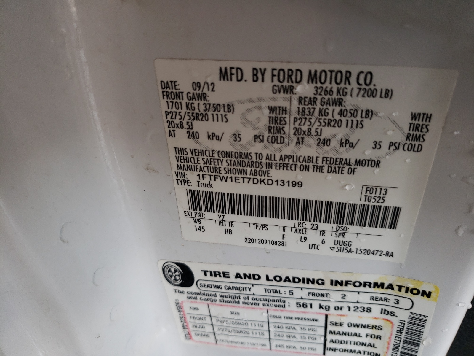 Photo 10 from auction – 2013 FORD F150 SUPER with VIN 1FTFW1ET7DKD13199