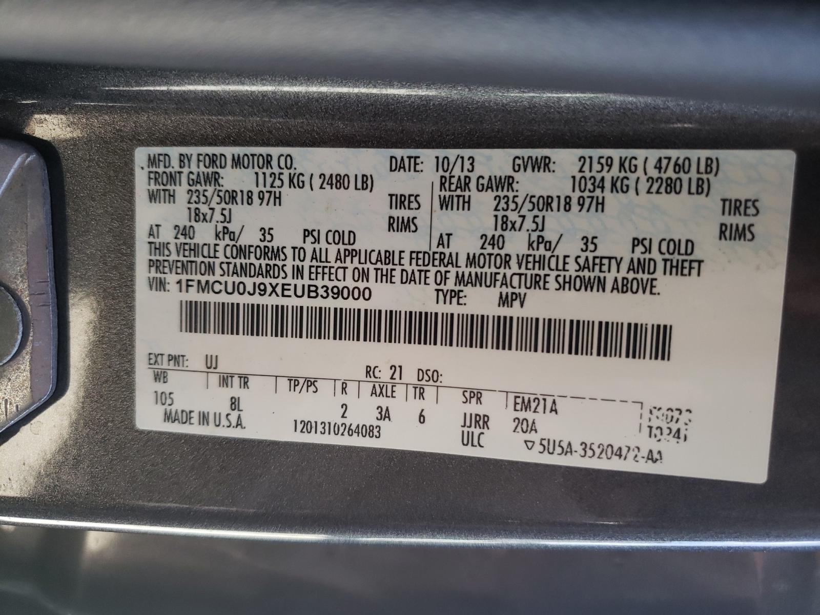 Photo 10 from auction – 2014 FORD ESCAPE TIT with VIN 1FMCU0J9XEUB39000