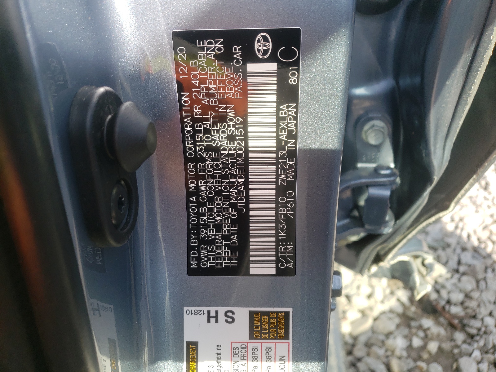 Photo 10 from auction – 2021 TOYOTA COROLLA LE with VIN JTDEAMDE1MJ021519