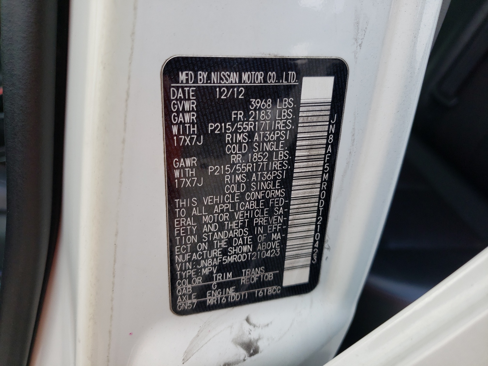 Photo 10 from auction – 2013 NISSAN JUKE S with VIN JN8AF5MR0DT210423