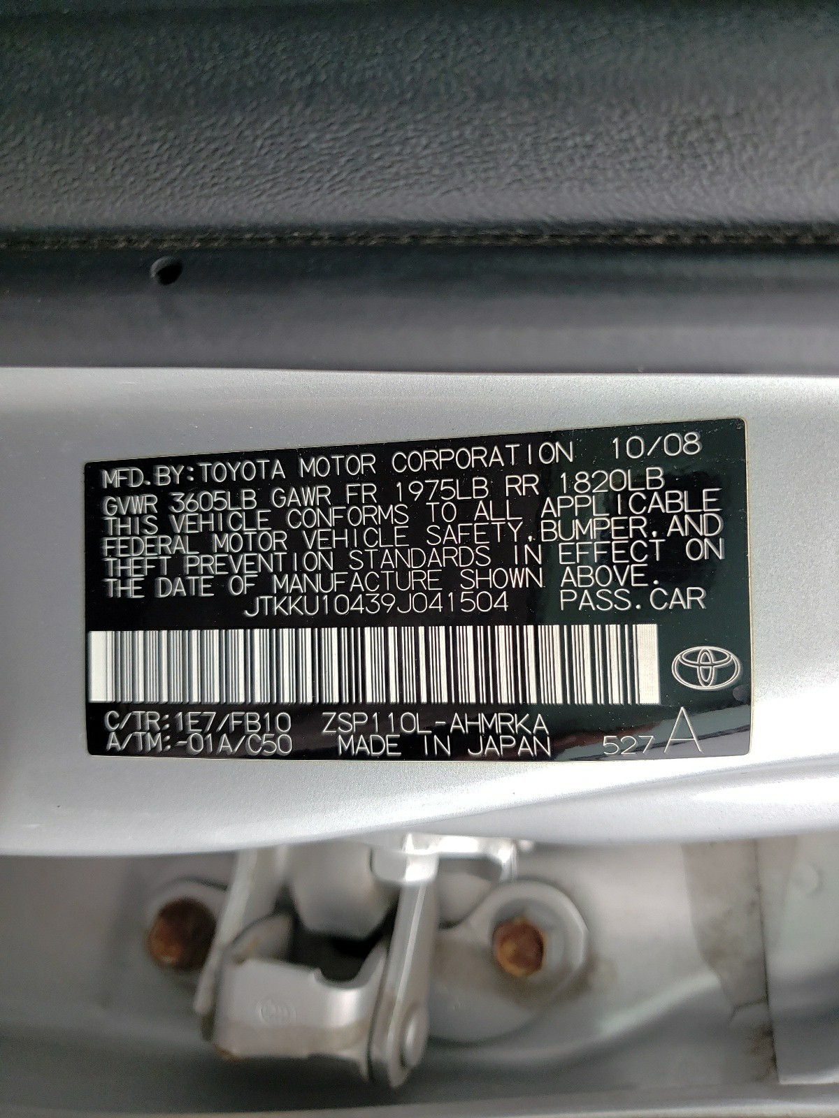 Photo 10 from auction – 2009 TOYOTA SCION XD with VIN JTKKU10439J041504