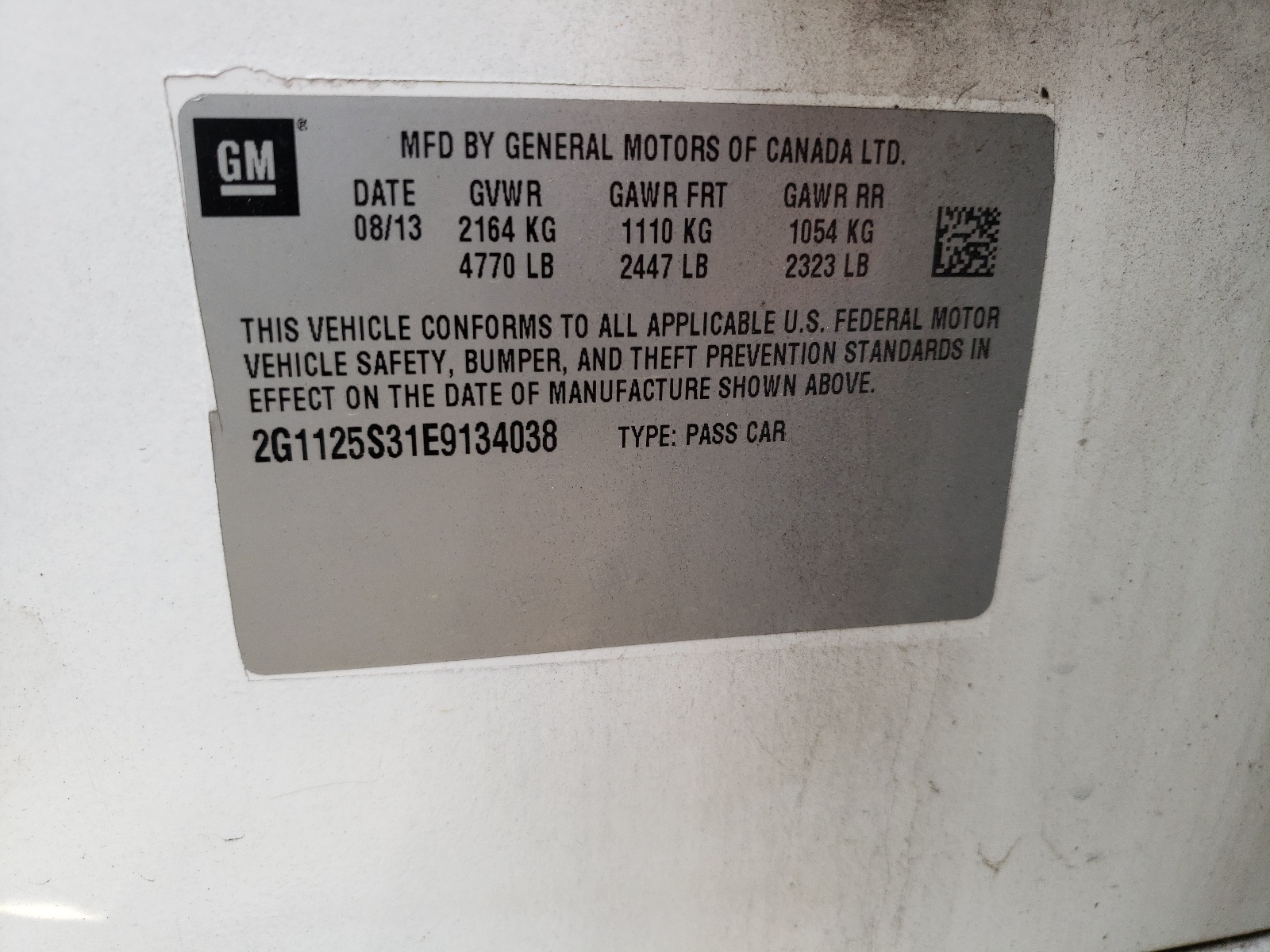 Photo 20 from auction – 2014 CHEVROLET IMPALA LT with VIN 2G1125S31E9134038