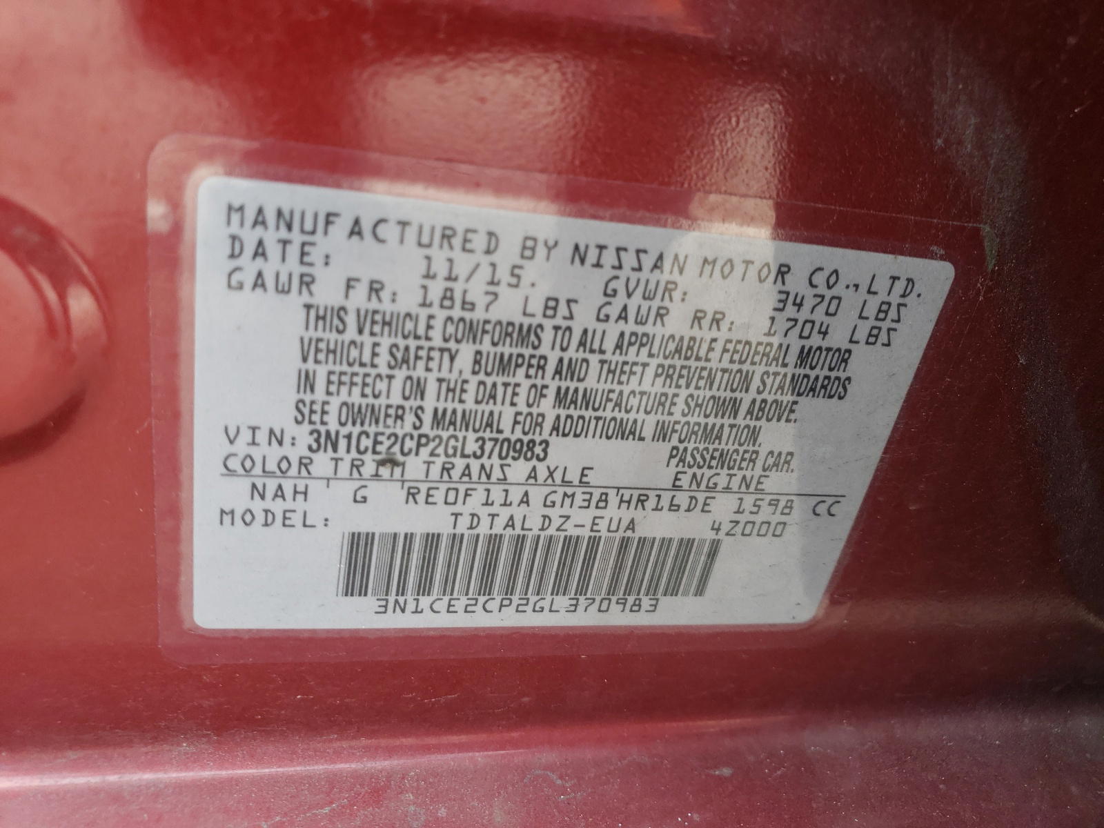 Photo 10 from auction – 2016 NISSAN VERSA NOTE with VIN 3N1CE2CP2GL370983