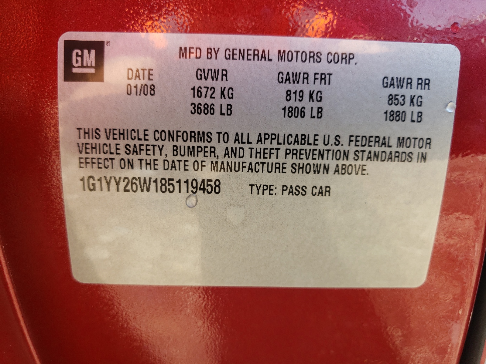 Photo 10 from auction – 2008 CHEVROLET CORVETTE with VIN 1G1YY26W185119458