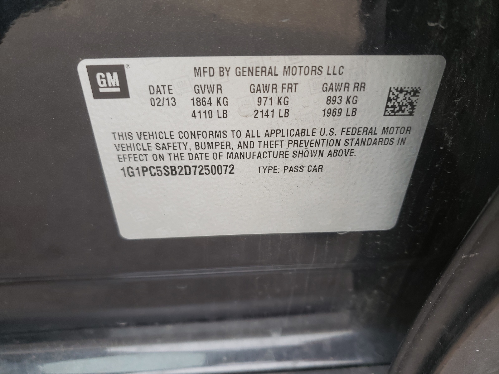 Photo 10 from auction – 2013 CHEVROLET CRUZE LT with VIN 1G1PC5SB2D7250072
