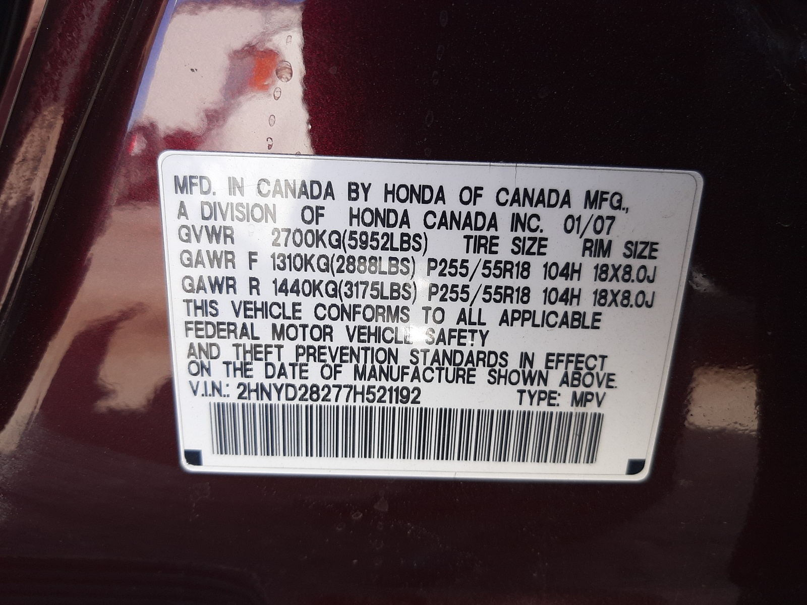 Photo 11 from auction – 2007 ACURA MDX with VIN 2HNYD28277H521192