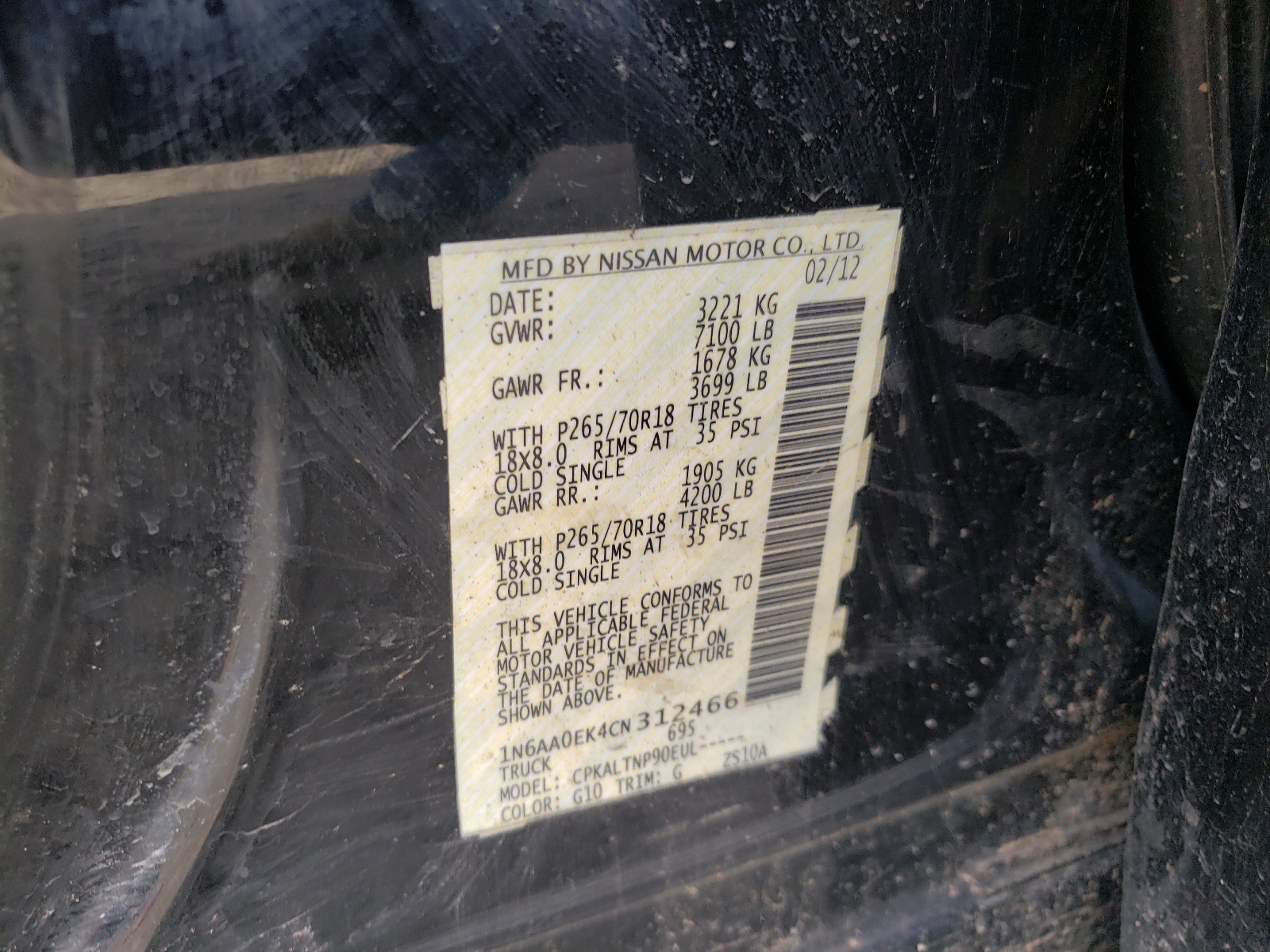 Photo 10 from auction – 2012 NISSAN TITAN S with VIN 1N6AA0EK4CN312466