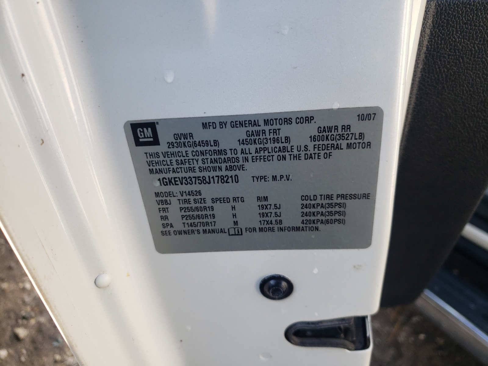 Photo 10 from auction – 2008 GMC ACADIA SLT with VIN 1GKEV33758J178210