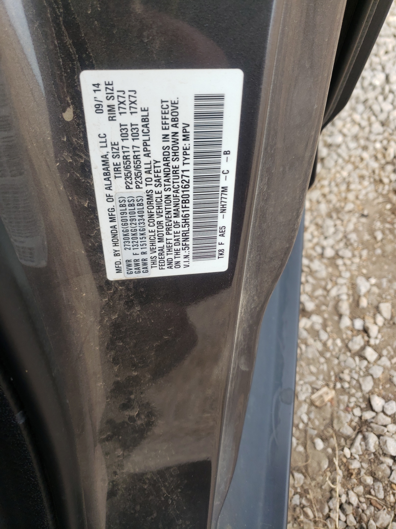 Photo 10 from auction – 2015 HONDA ODYSSEY EX with VIN 5FNRL5H61FB016271