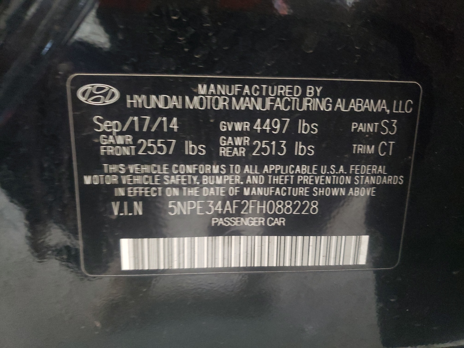 Photo 10 from auction – 2015 HYUNDAI SONATA SPO with VIN 5NPE34AF2FH088228