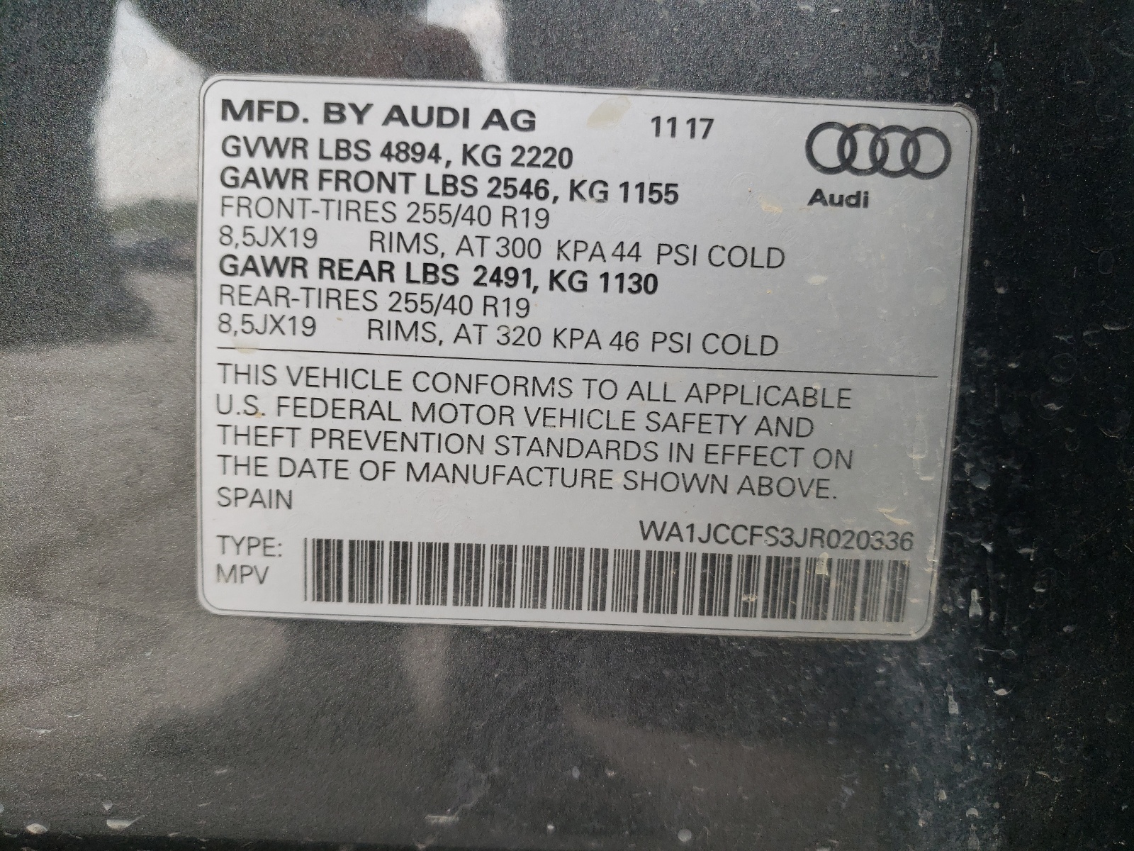 Photo 10 from auction – 2018 AUDI Q3 PREMIUM with VIN WA1JCCFS3JR020336