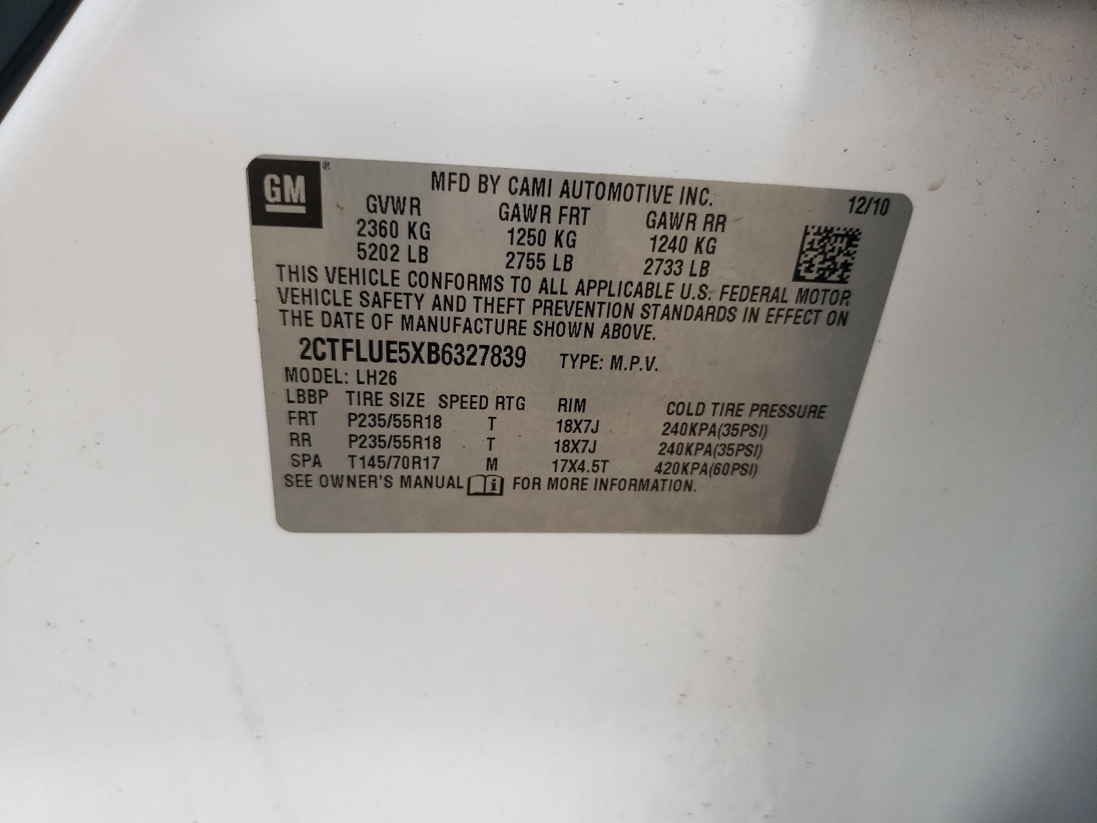 Photo 10 from auction – 2011 GMC TERRAIN SL with VIN 2CTFLUE5XB6327839