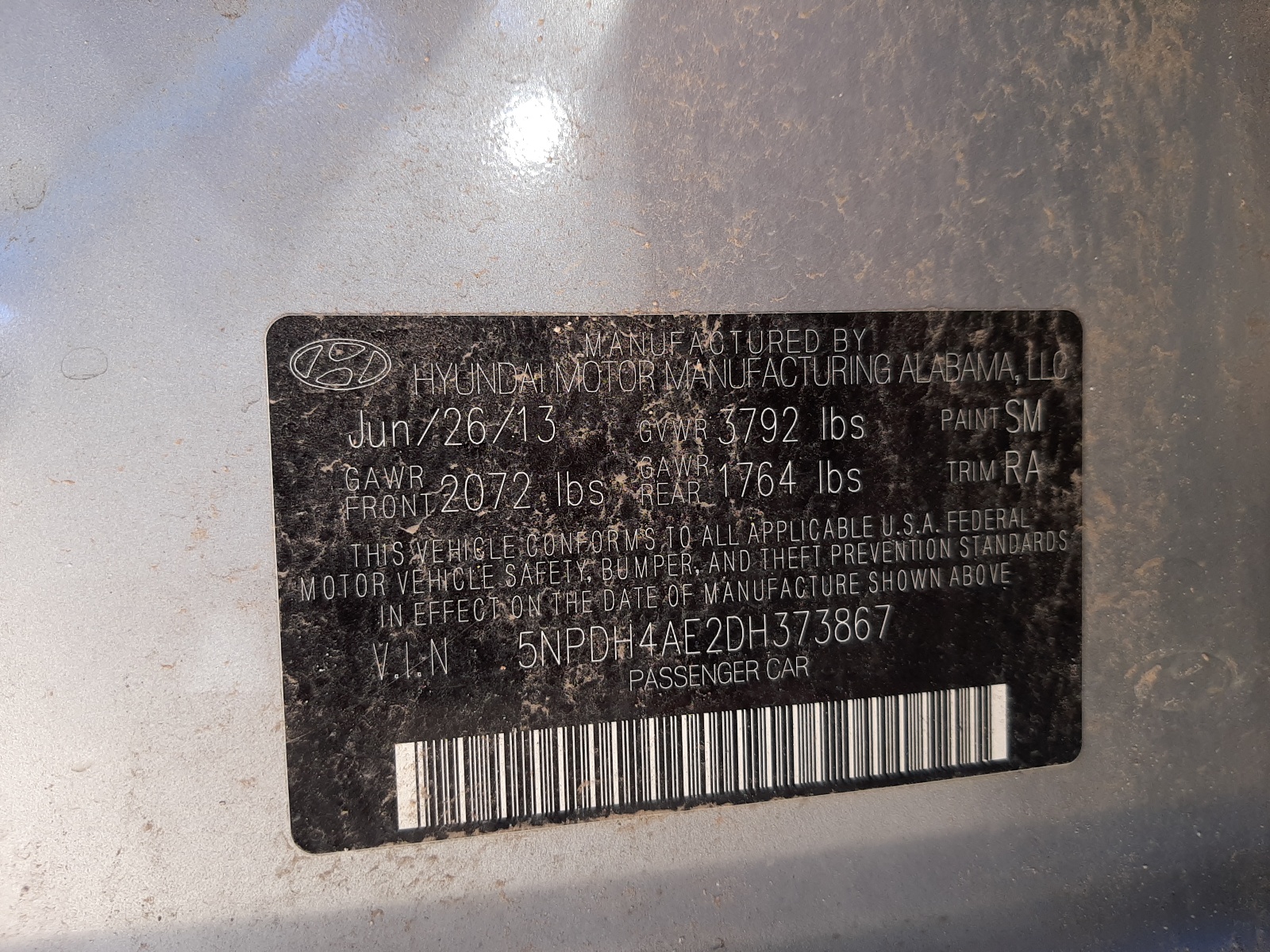 Photo 10 from auction – 2013 HYUNDAI ELANTRA GL with VIN 5NPDH4AE2DH373867