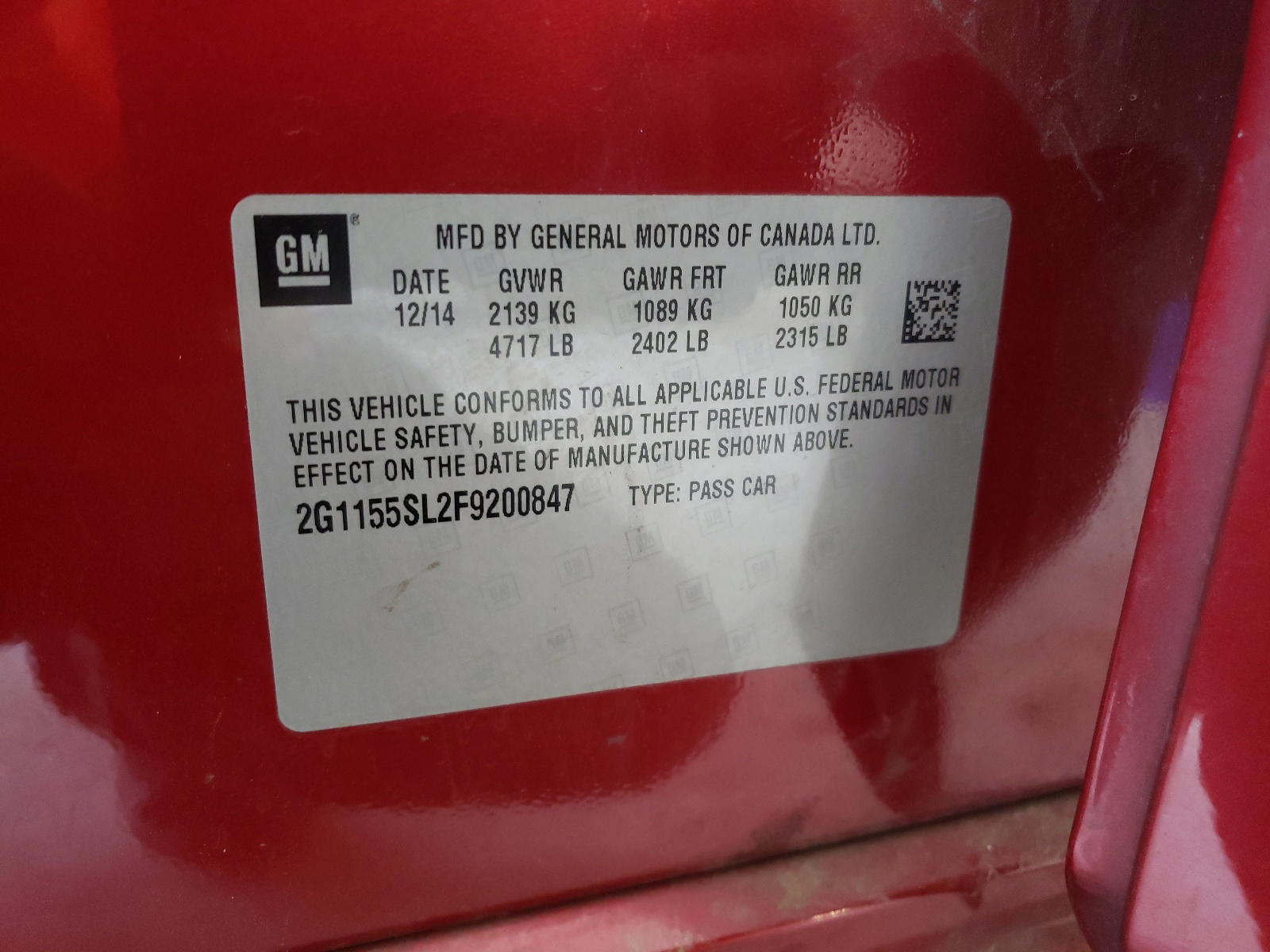 Photo 10 from auction – 2015 CHEVROLET IMPALA LTZ with VIN 2G1155SL2F9200847