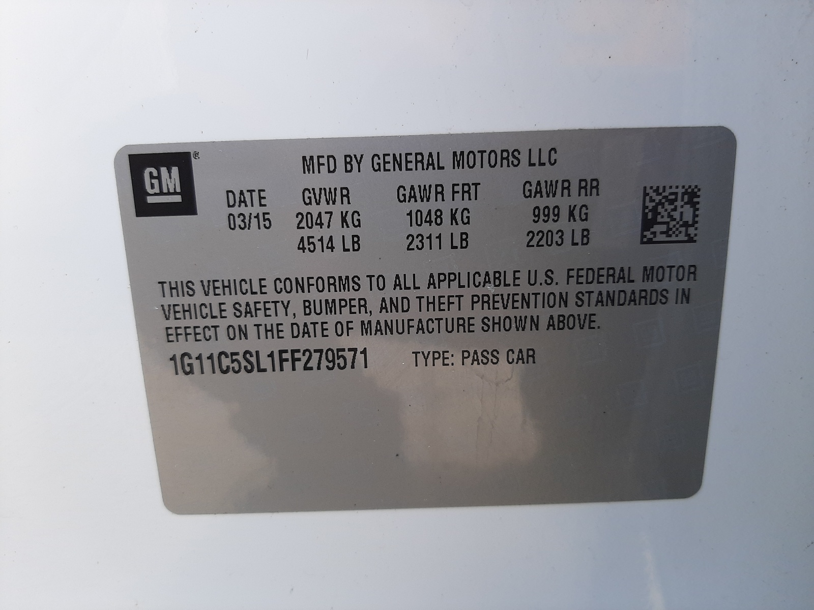 Photo 10 from auction – 2015 CHEVROLET MALIBU 1LT with VIN 1G11C5SL1FF279571