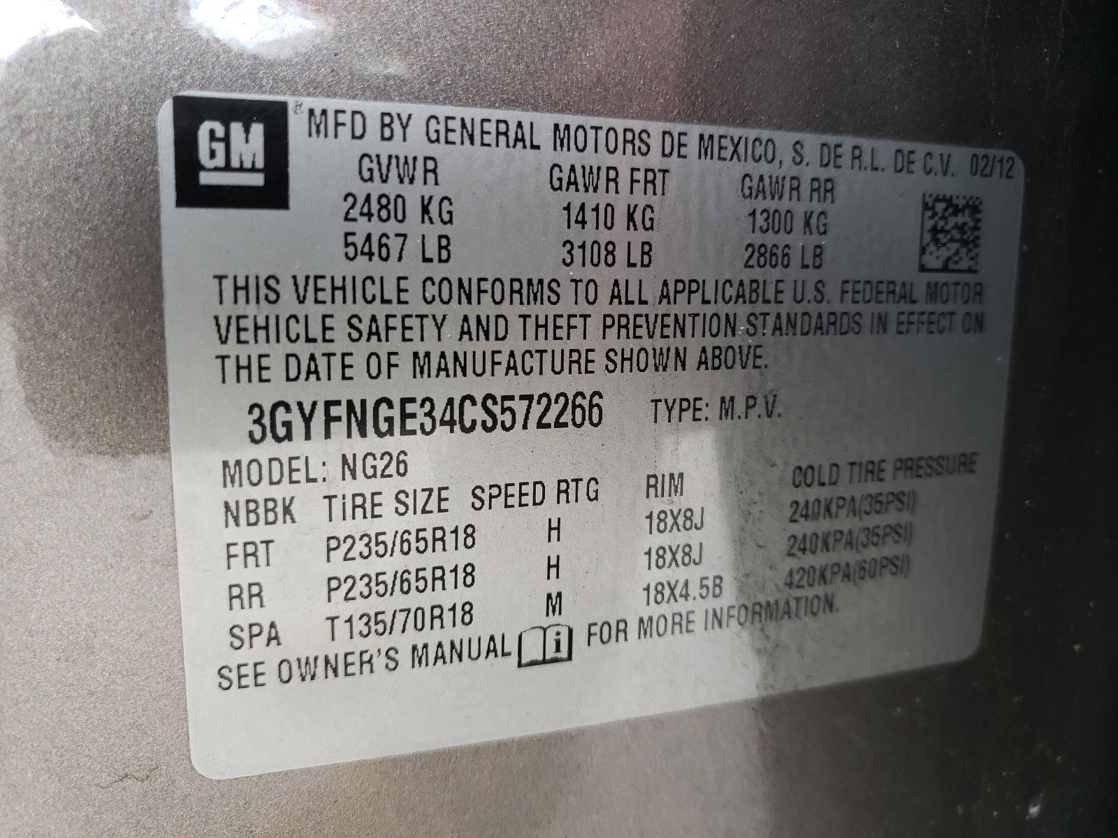 Photo 10 from auction – 2012 CADILLAC SRX with VIN 3GYFNGE34CS572266