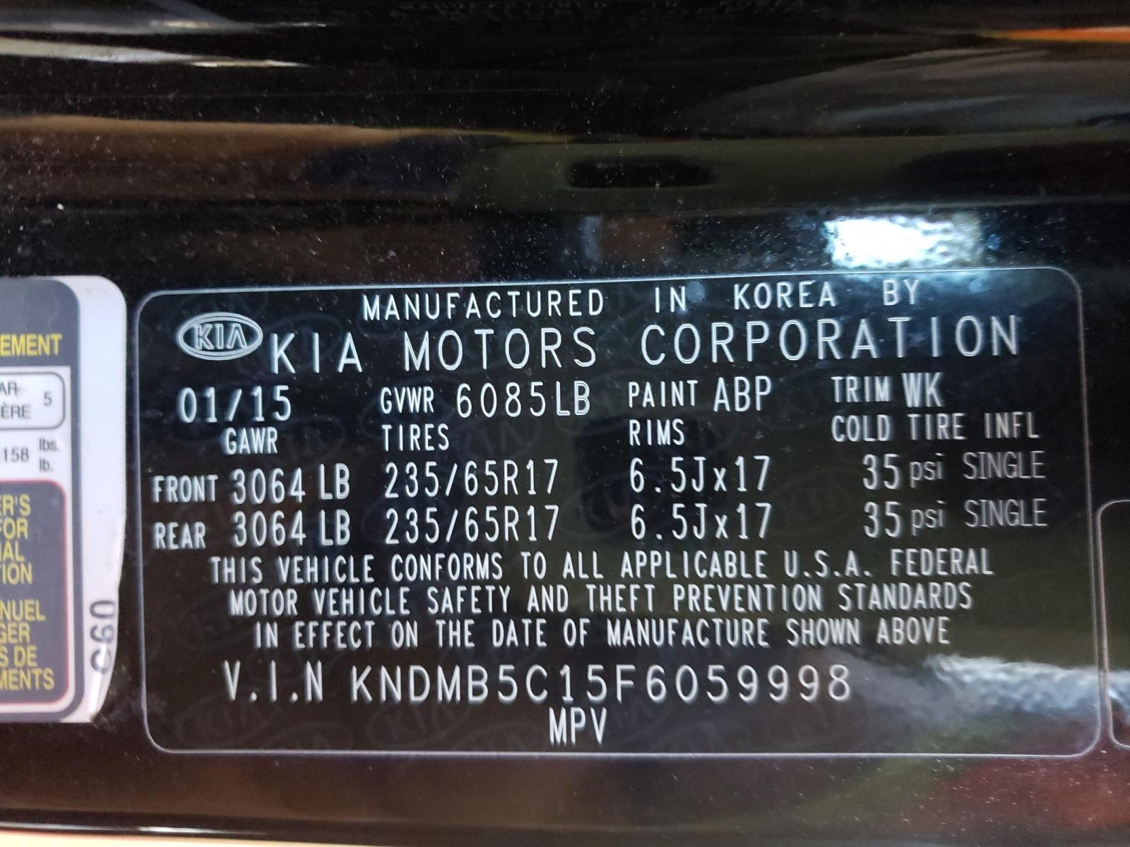Photo 10 from auction – 2015 KIA SEDONA LX with VIN KNDMB5C15F6059998