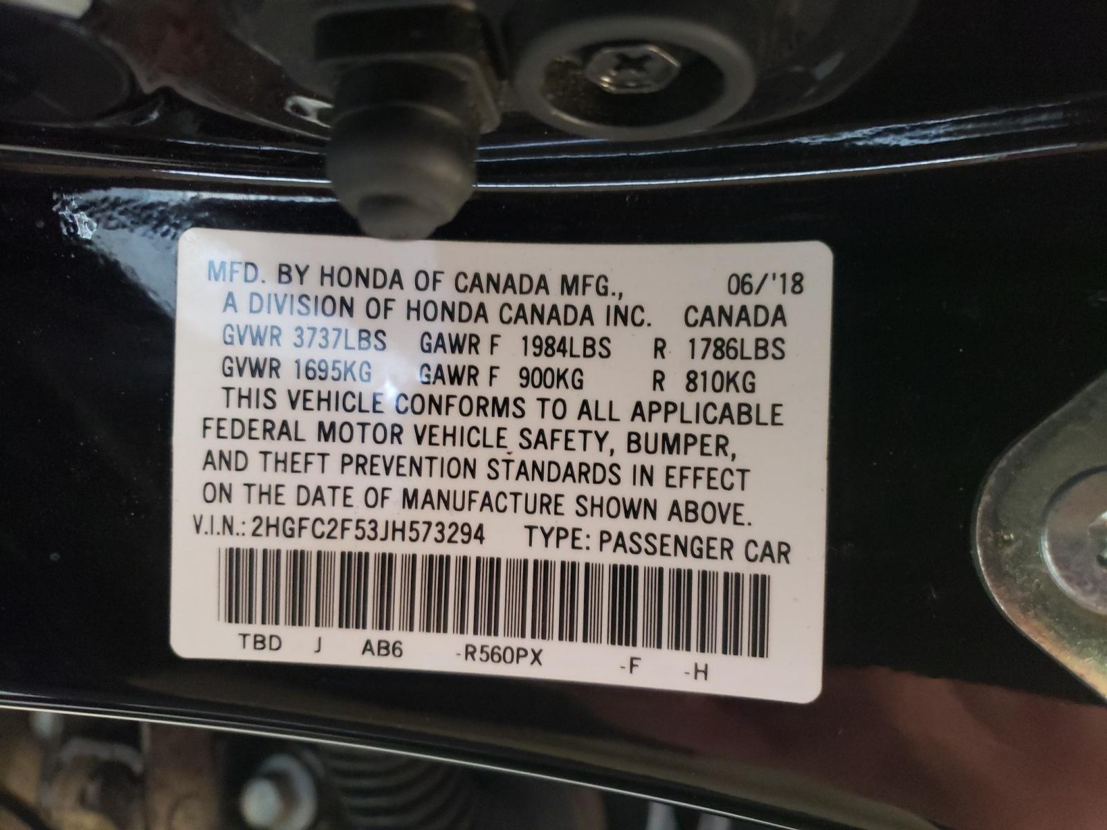 Photo 10 from auction – 2018 HONDA CIVIC LX with VIN 2HGFC2F53JH573294
