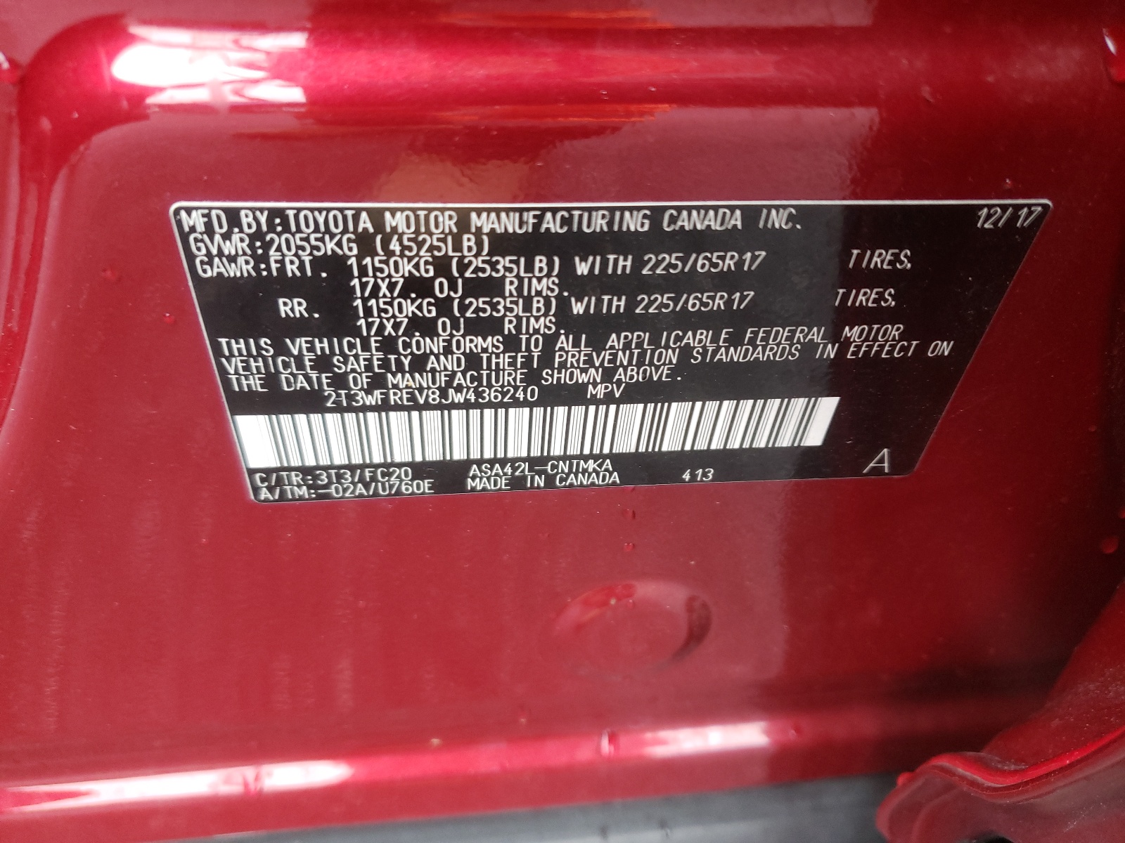 Photo 10 from auction – 2018 TOYOTA RAV4 ADVEN with VIN 2T3WFREV8JW436240