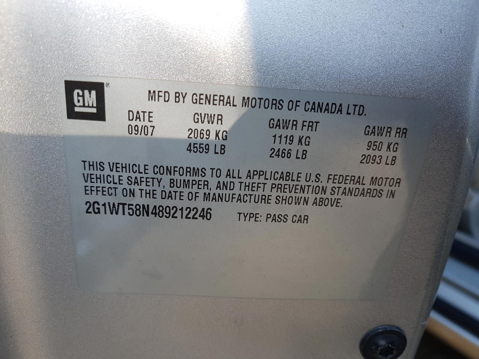 Photo 10 from auction – 2008 CHEVROLET IMPALA LT with VIN 2G1WT58N489212246