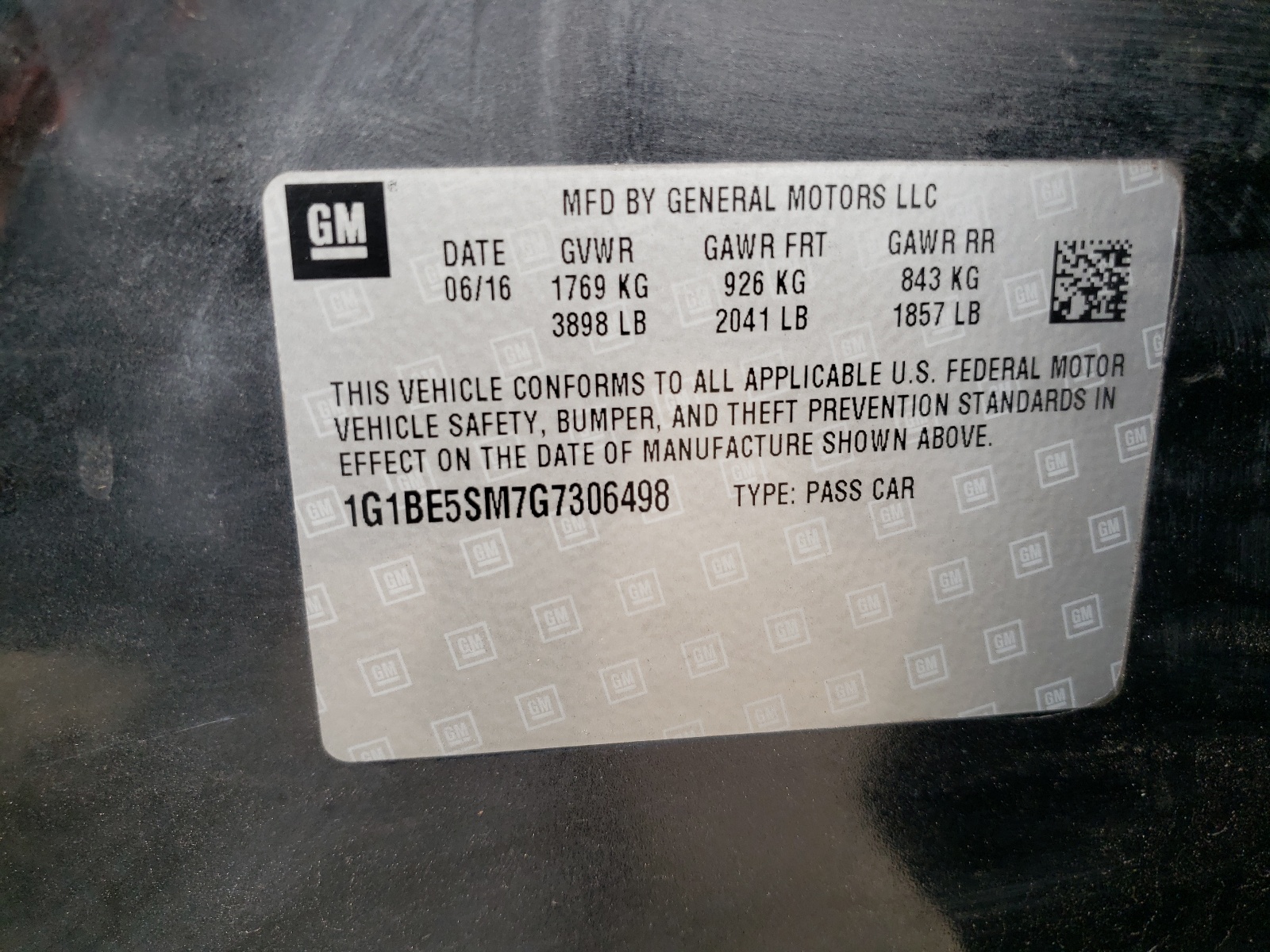 Photo 10 from auction – 2016 CHEVROLET CRUZE LT with VIN 1G1BE5SM7G7306498