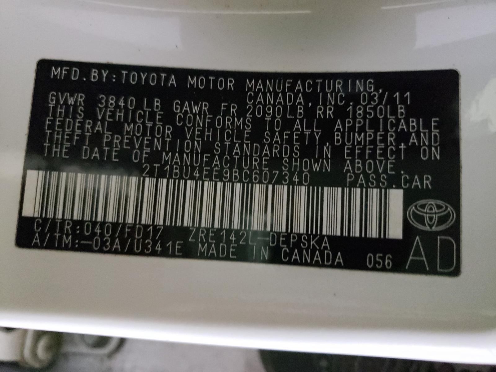 Photo 10 from auction – 2011 TOYOTA COROLLA BA with VIN 2T1BU4EE9BC607340