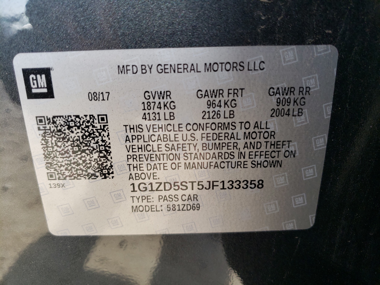Photo 10 from auction – 2018 CHEVROLET MALIBU LT with VIN 1G1ZD5ST5JF133358