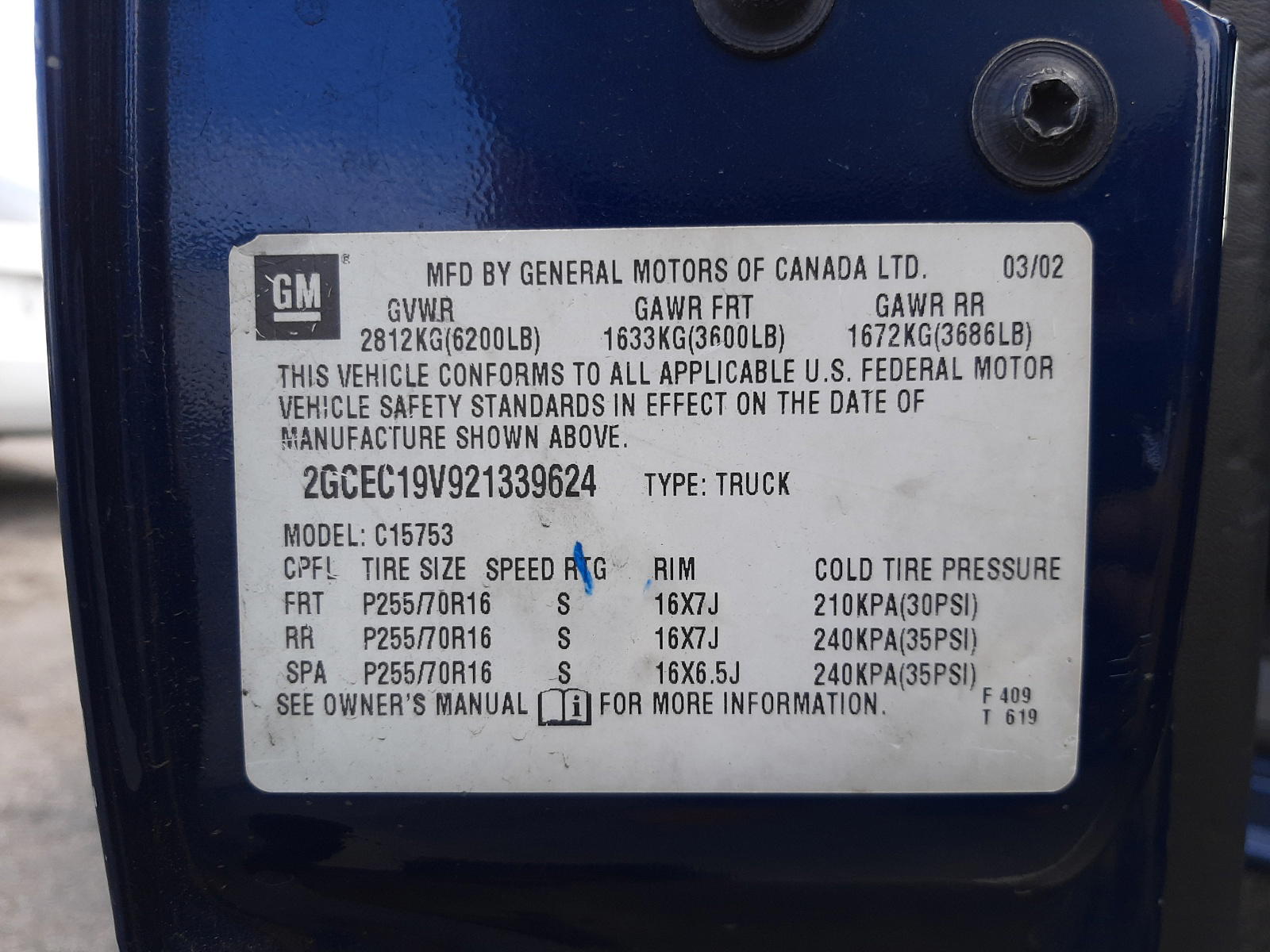 Photo 10 from auction – 2002 CHEVROLET SILVERADO with VIN 2GCEC19V921339624