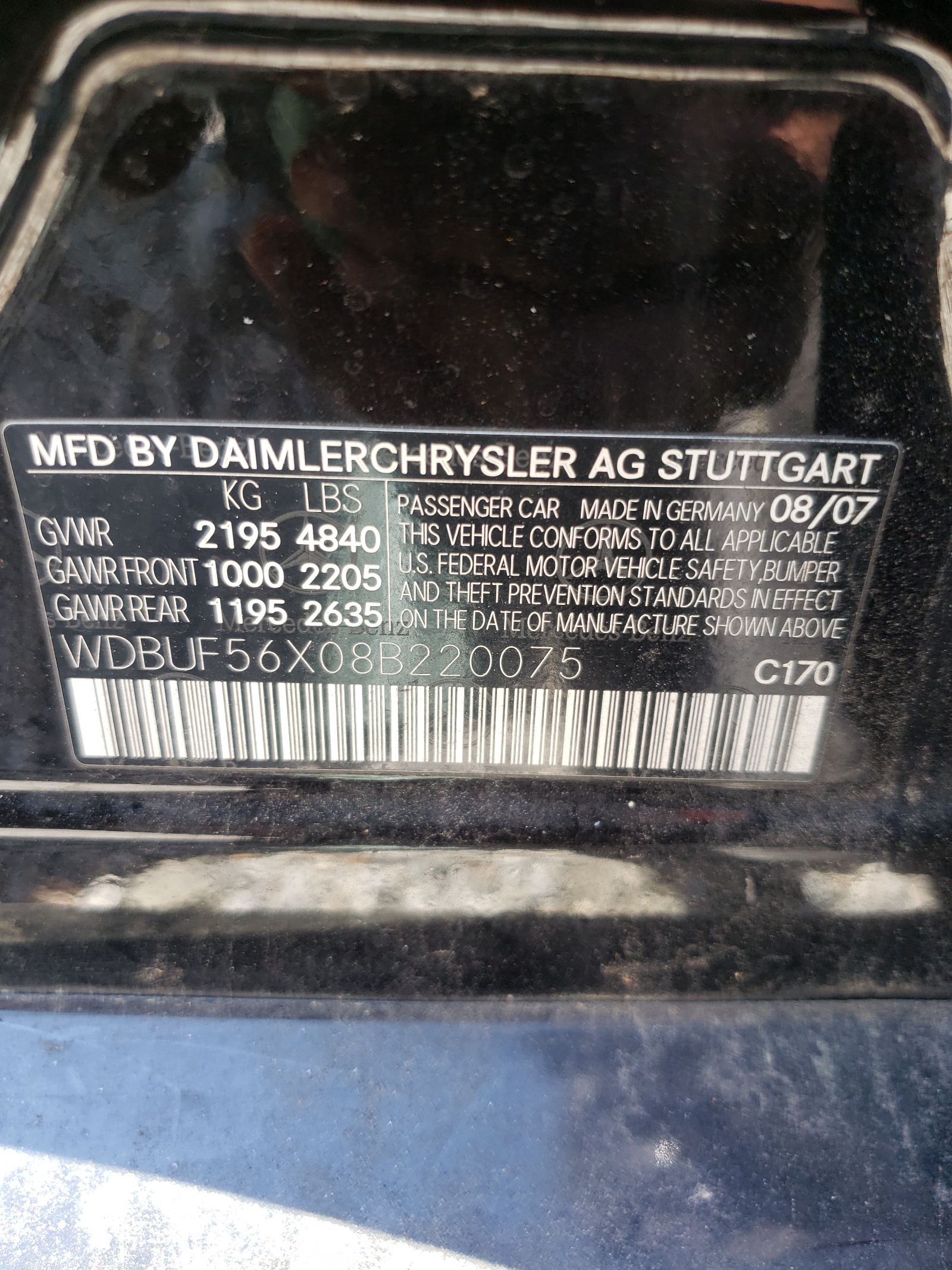 Photo 10 from auction – 2008 MERCEDES-BENZ E 350 with VIN WDBUF56X08B220075