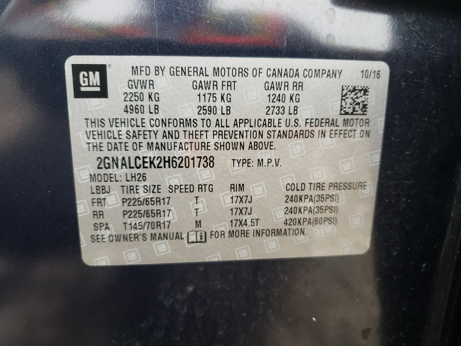Фото 10 с аукциона – 2017 CHEVROLET EQUINOX с VIN 2GNALCEK2H6201738