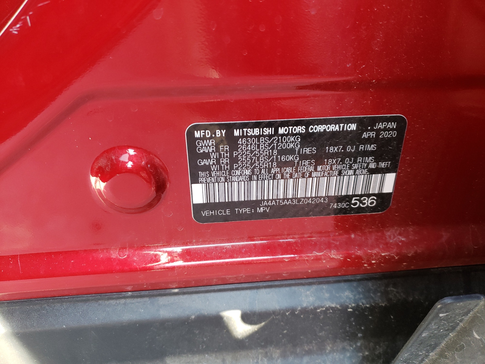 Фото 10 с аукциона – 2020 MITSUBISHI ECLIPSE CR с VIN JA4AT5AA3LZ042043
