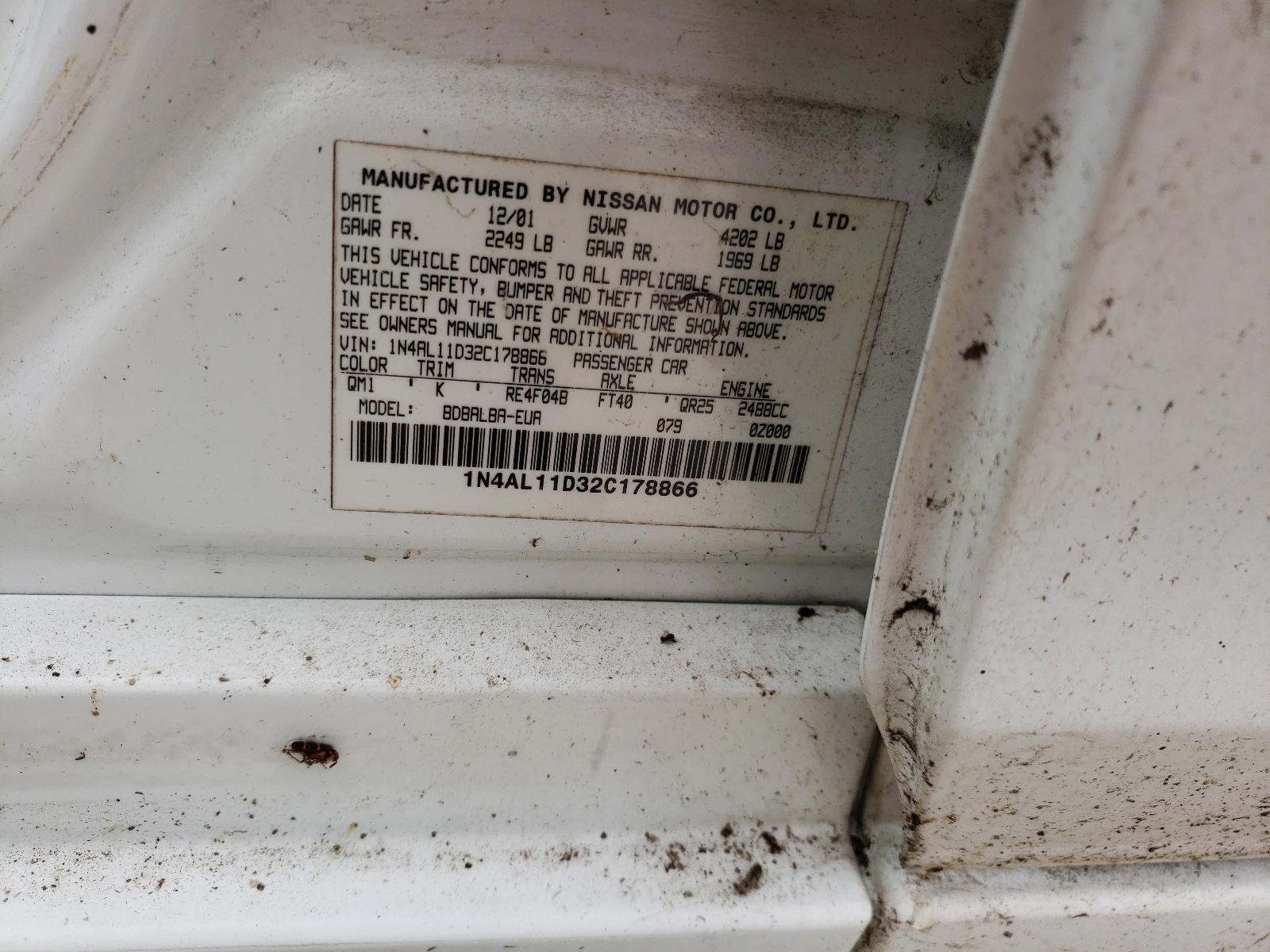 Photo 10 from auction – 2002 NISSAN ALTIMA BAS with VIN 1N4AL11D32C178866