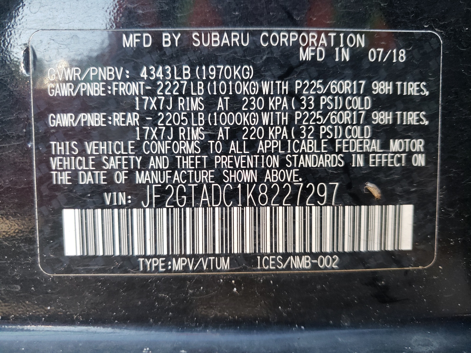 Photo 10 from auction – 2019 SUBARU CROSSTREK with VIN JF2GTADC1K8227297