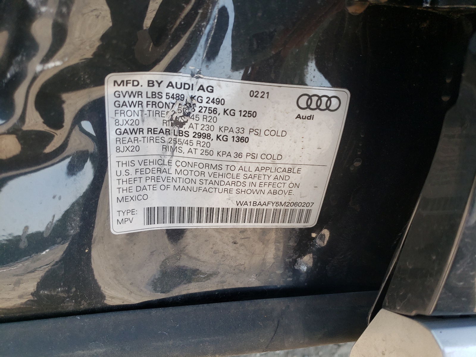 Photo 10 from auction – 2021 AUDI Q5 PREMIUM with VIN WA1BAAFY5M2060207