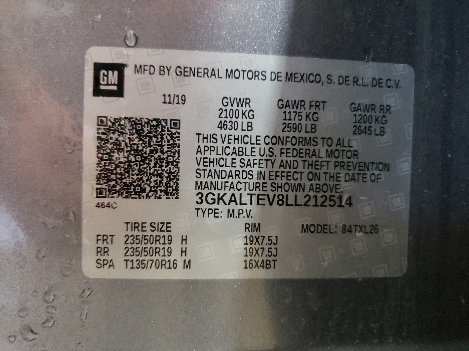 Photo 10 from auction – 2020 GMC TERRAIN SL with VIN 3GKALTEV8LL212514