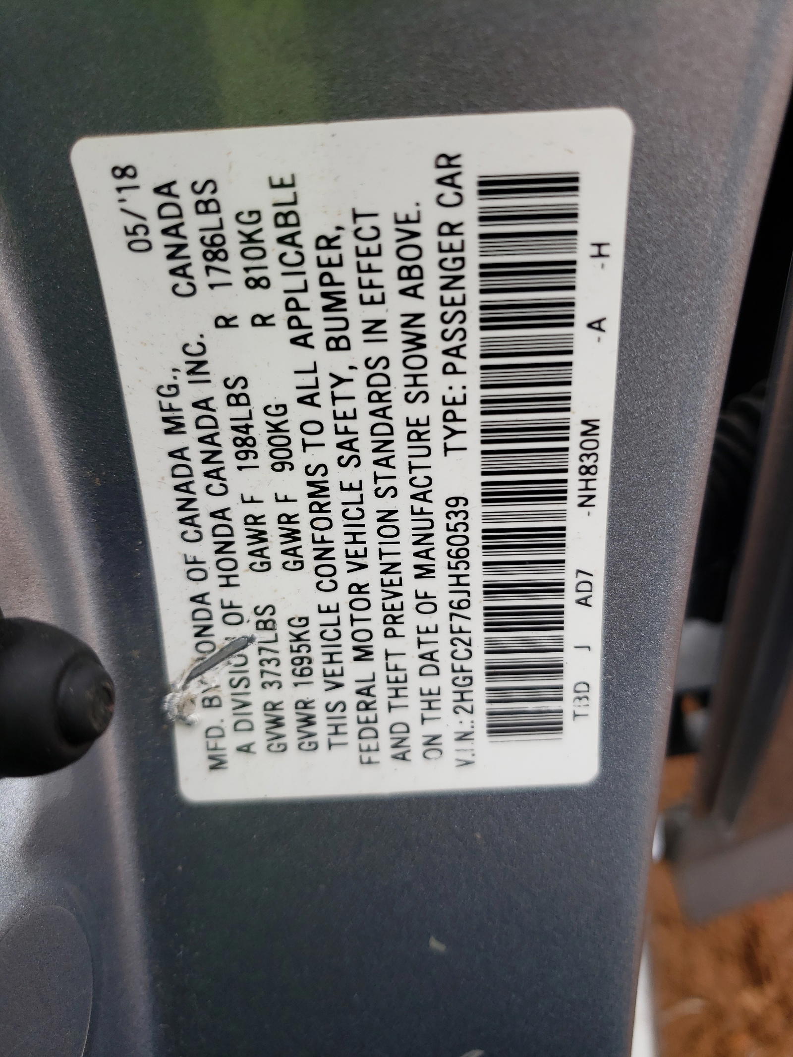 Photo 10 from auction – 2018 HONDA CIVIC EX with VIN 2HGFC2F76JH560539
