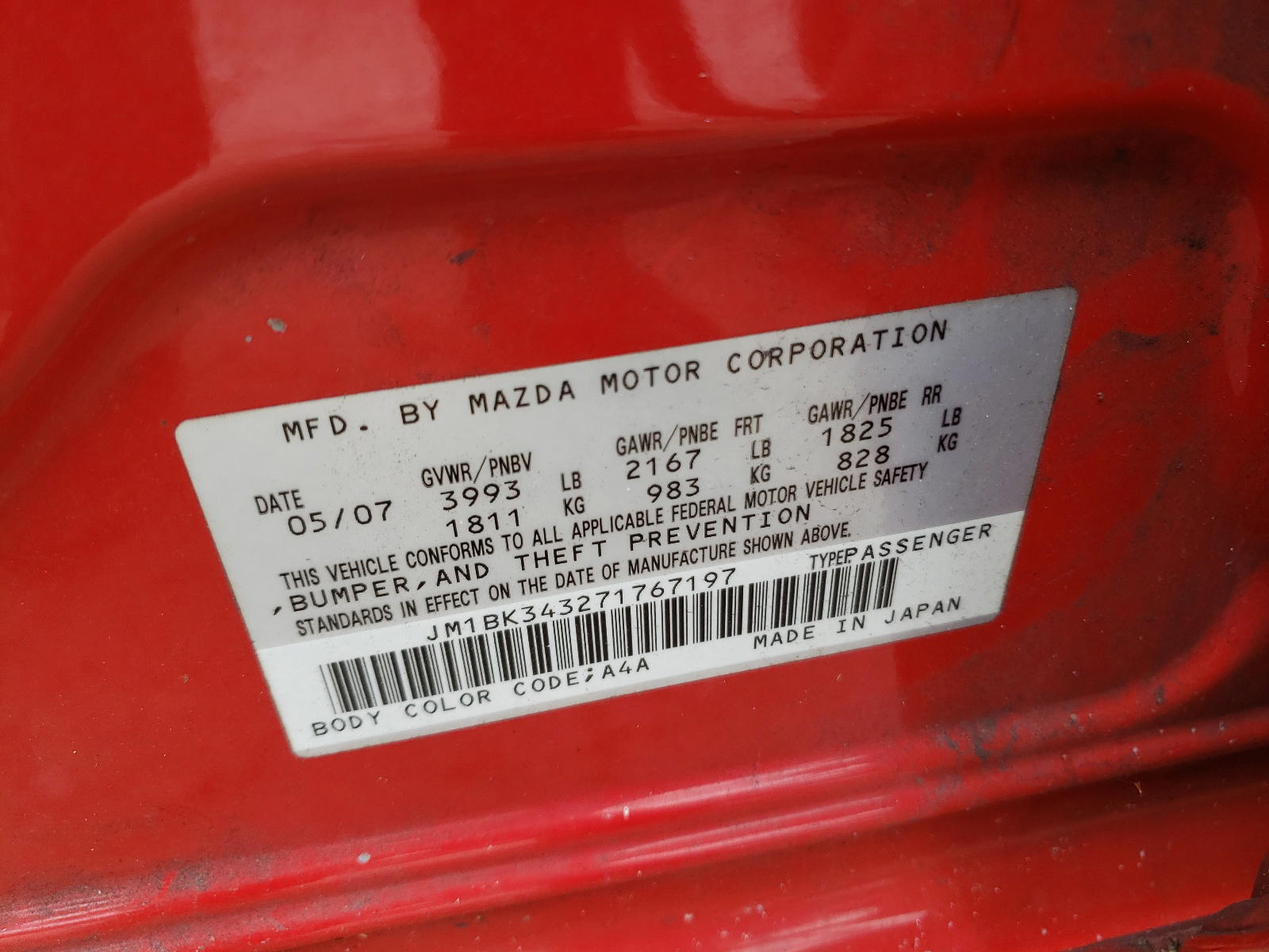 Photo 10 from auction – 2007 MAZDA 3 HATCHBAC with VIN JM1BK343271767197