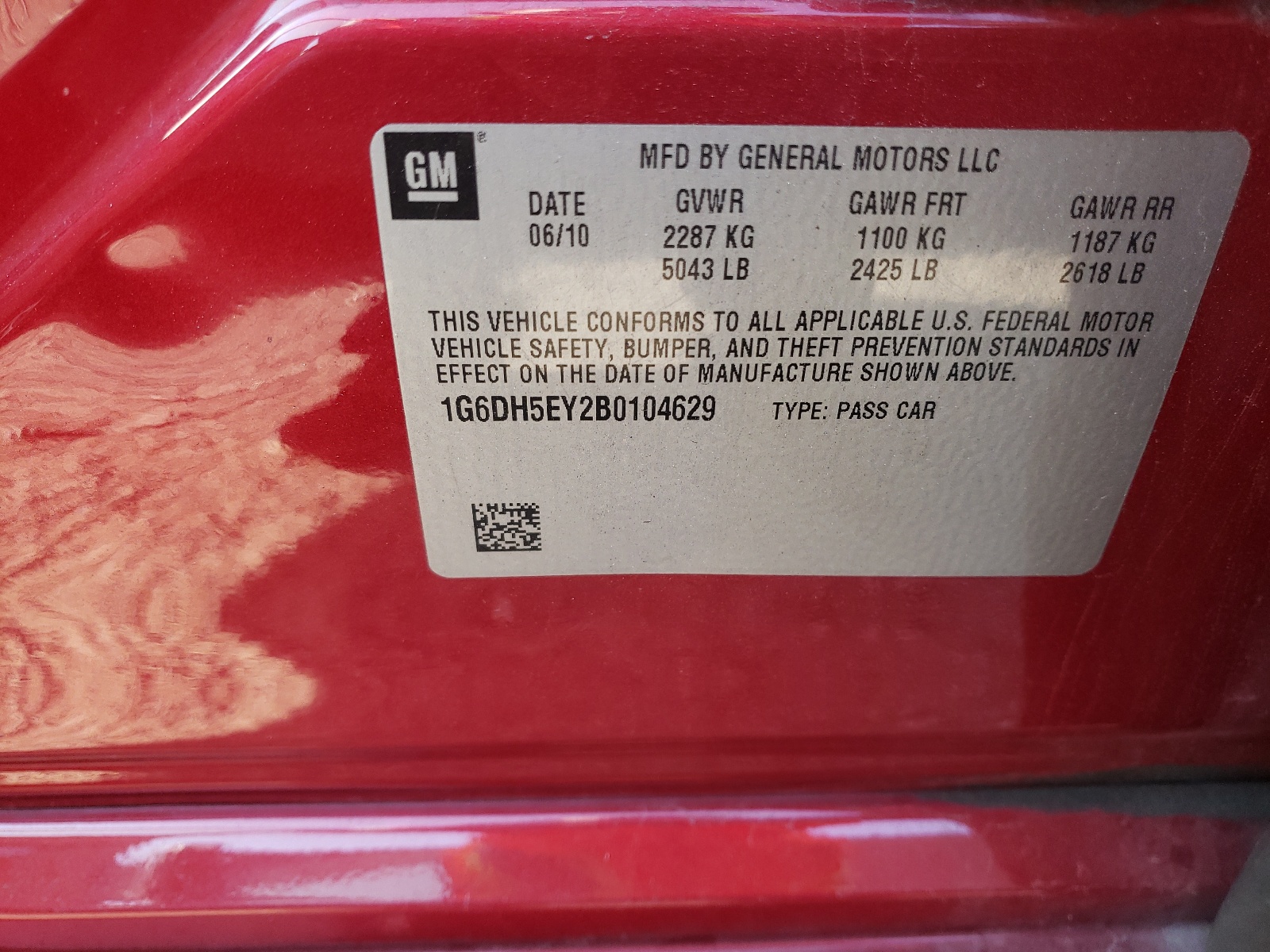 Photo 10 from auction – 2011 CADILLAC CTS LUXURY with VIN 1G6DH5EY2B0104629