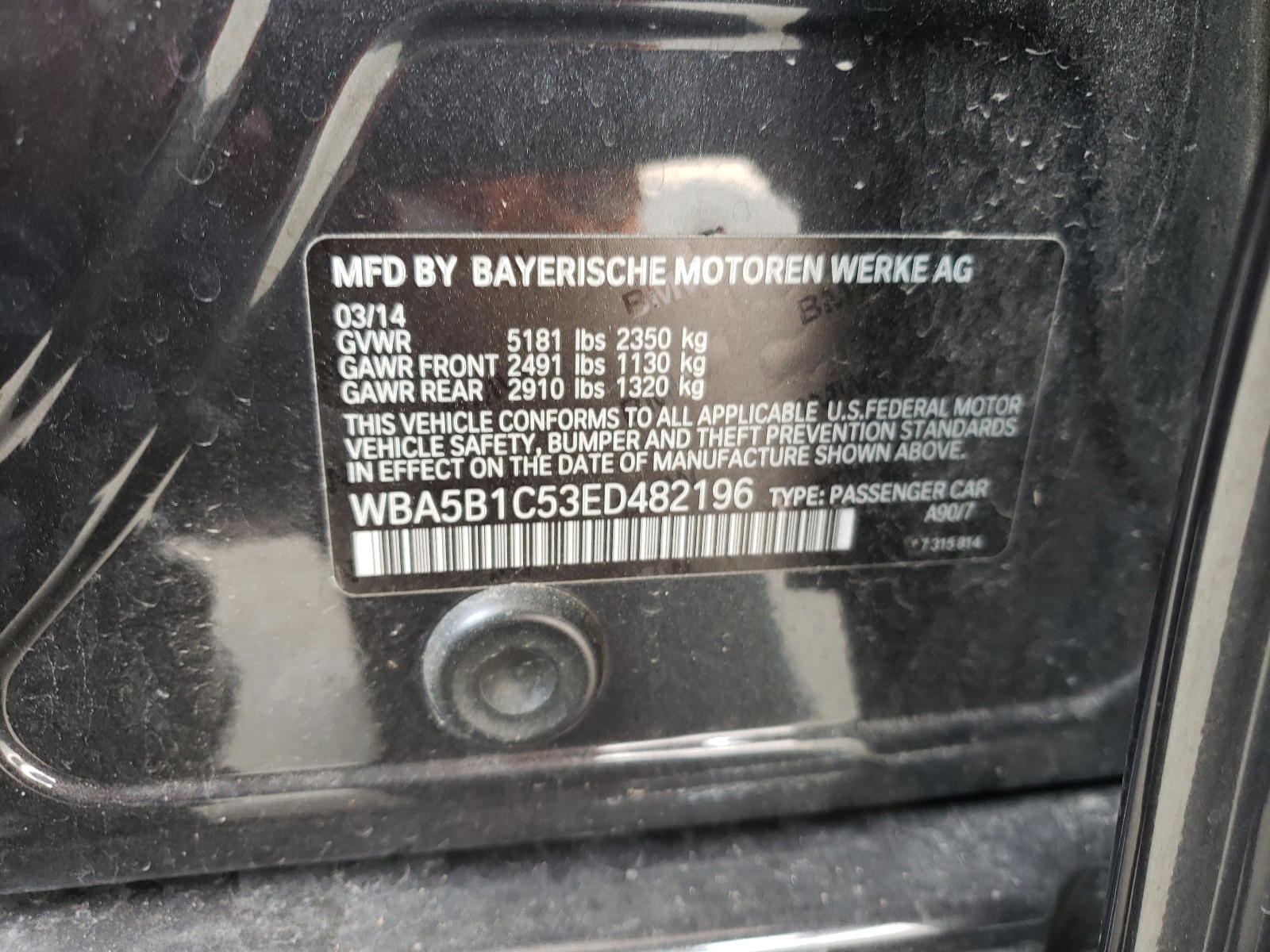 Photo 10 from auction – 2014 BMW 535 I with VIN WBA5B1C53ED482196