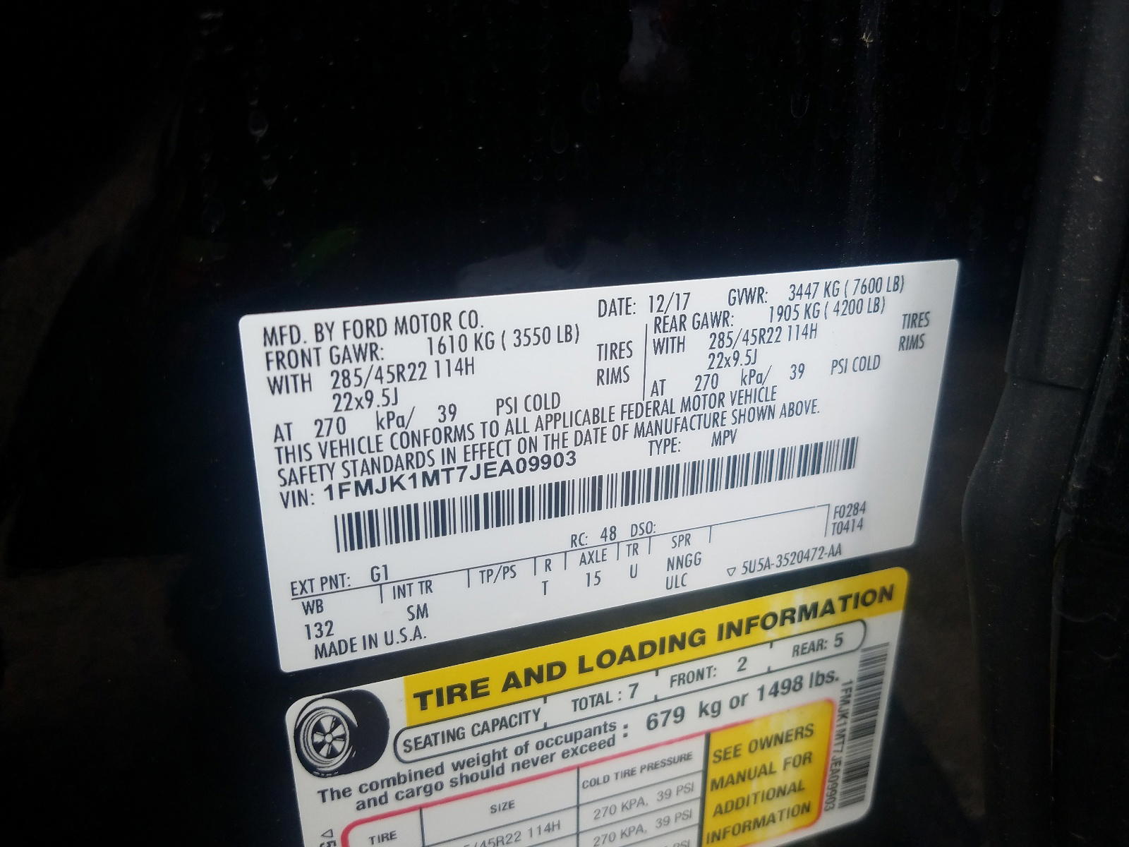 Photo 10 from auction – 2018 FORD EXP with VIN 1FMJK1MT7JEA09903