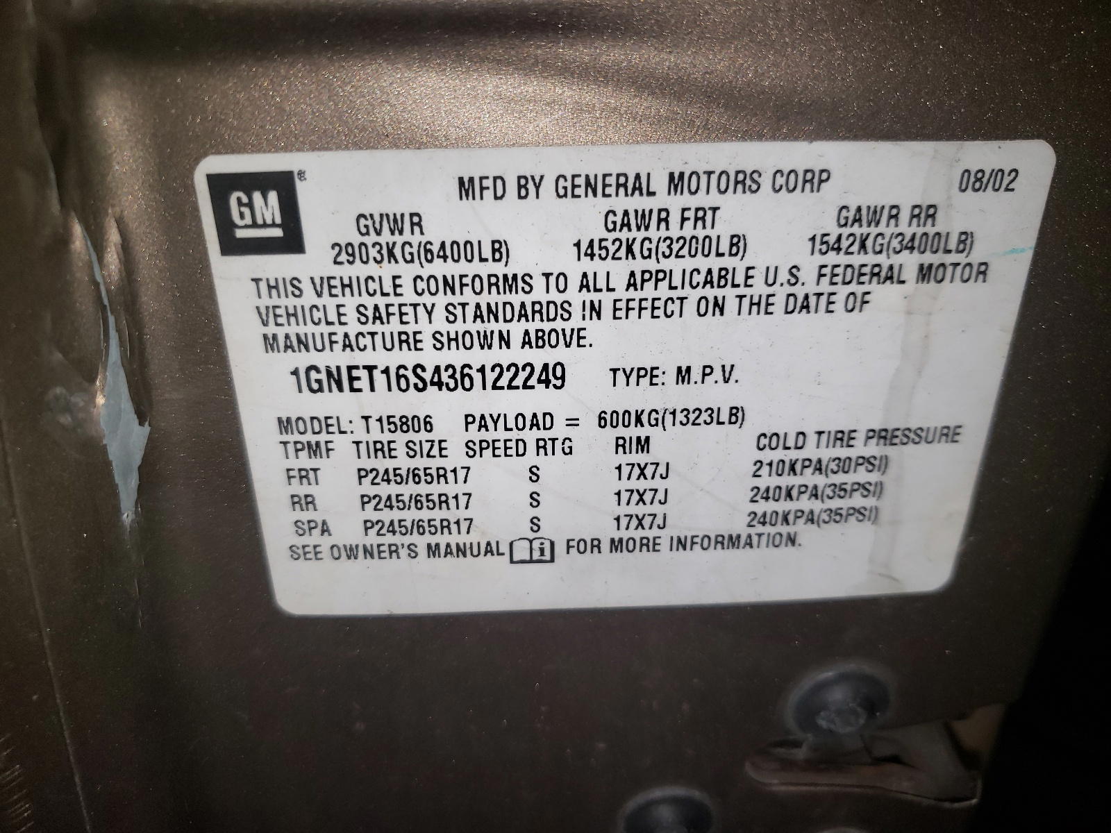 Photo 10 from auction – 2003 CHEVROLET TRAILBLAZE with VIN 1GNET16S436122249