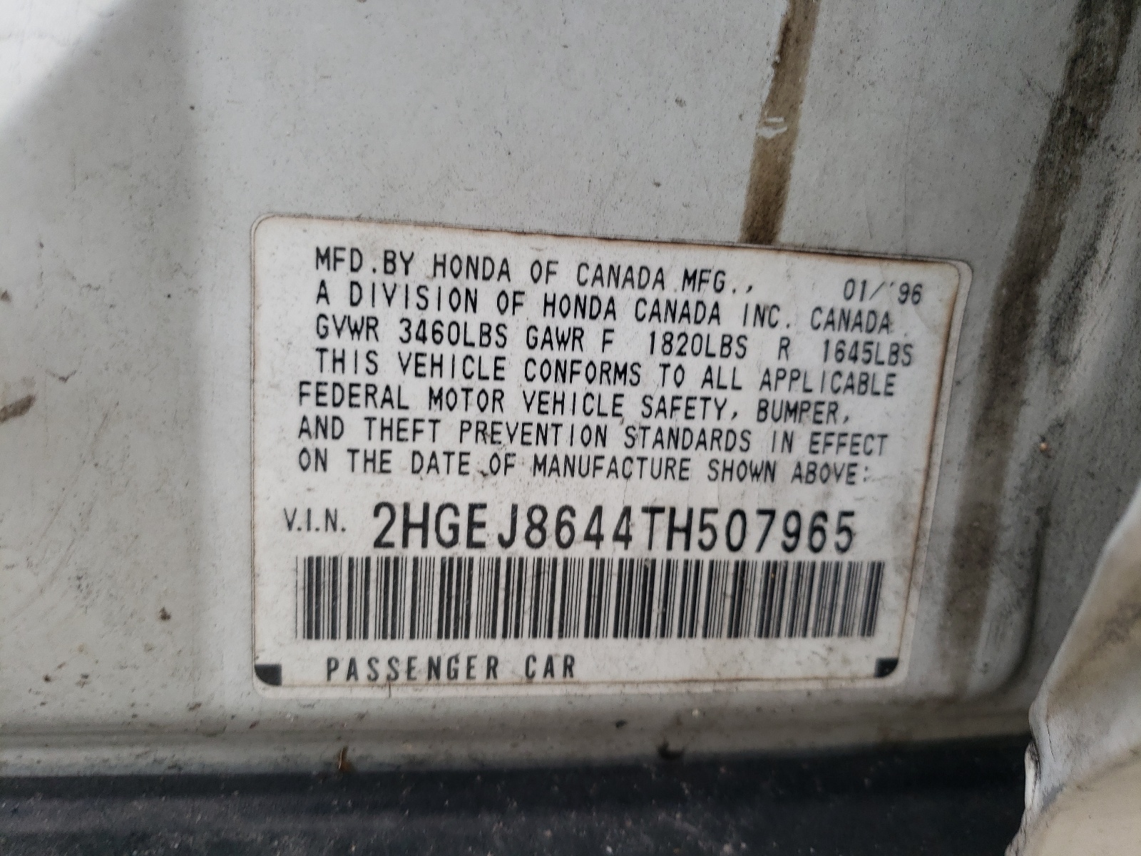 Photo 10 from auction – 1996 HONDA CIVIC EX with VIN 2HGEJ8644TH507965