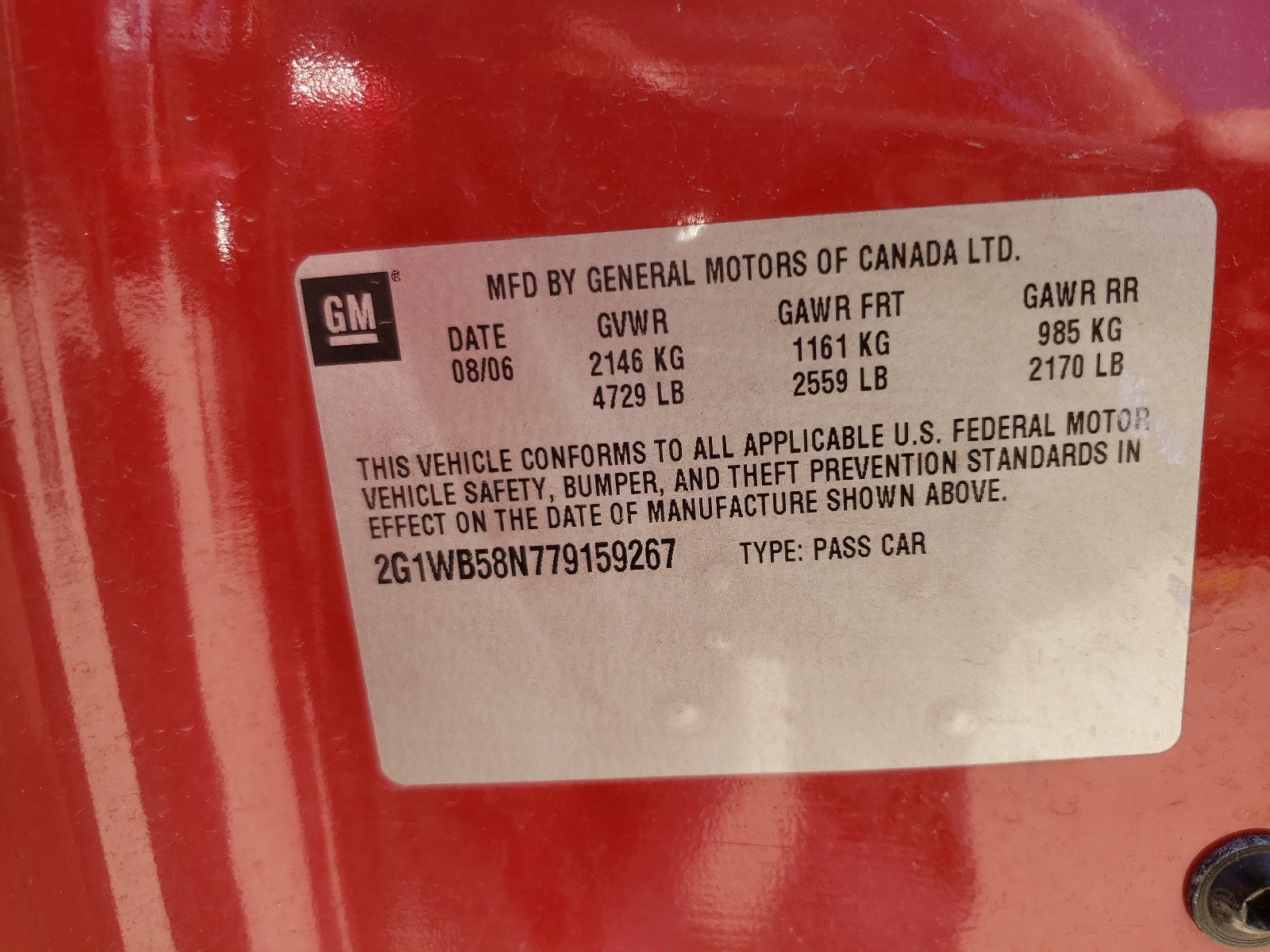 Photo 10 from auction – 2007 CHEVROLET IMPALA LS with VIN 2G1WB58N779159267