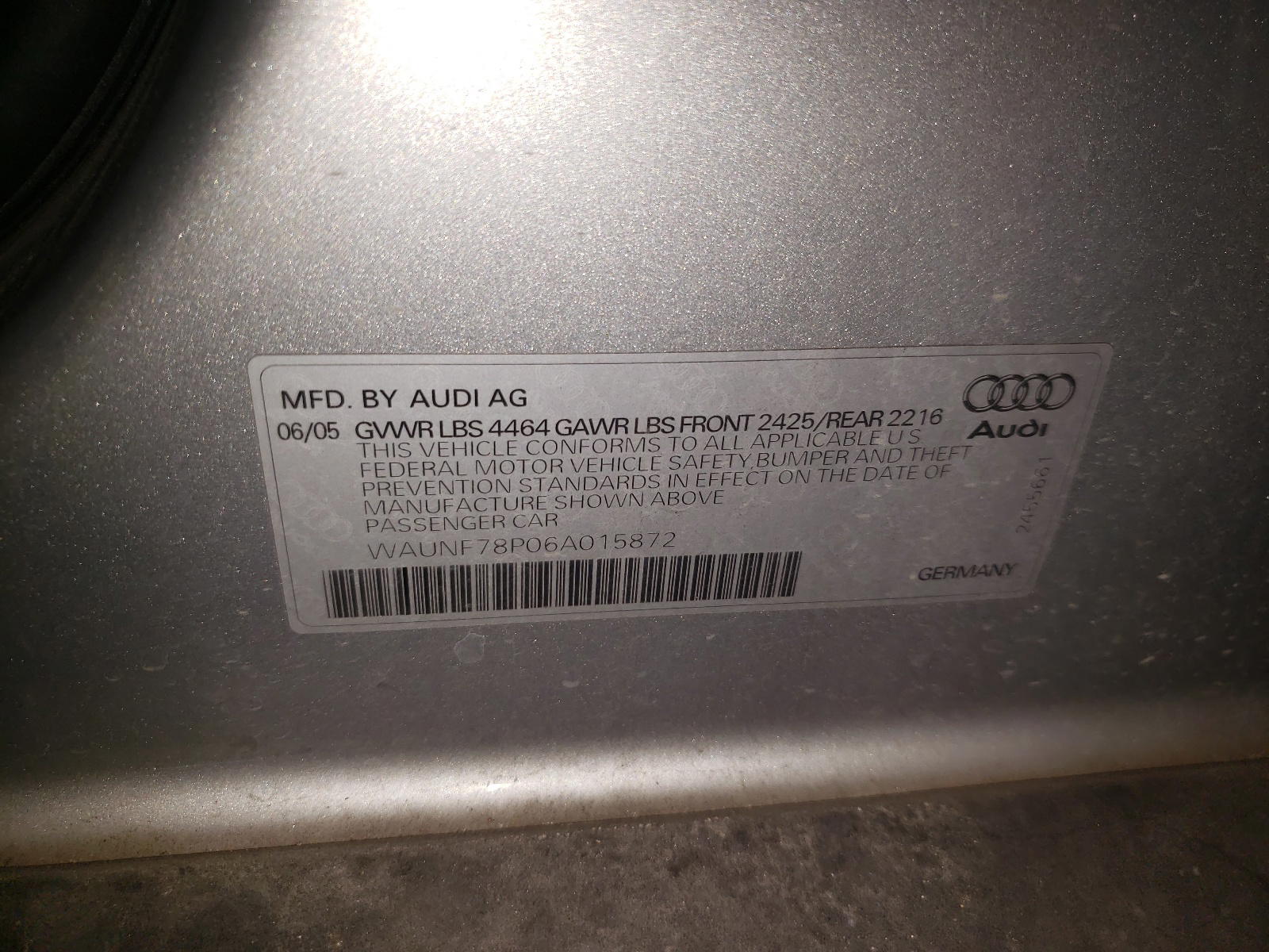 Photo 10 from auction – 2006 AUDI A3 2.0 PRE with VIN WAUNF78P06A015872