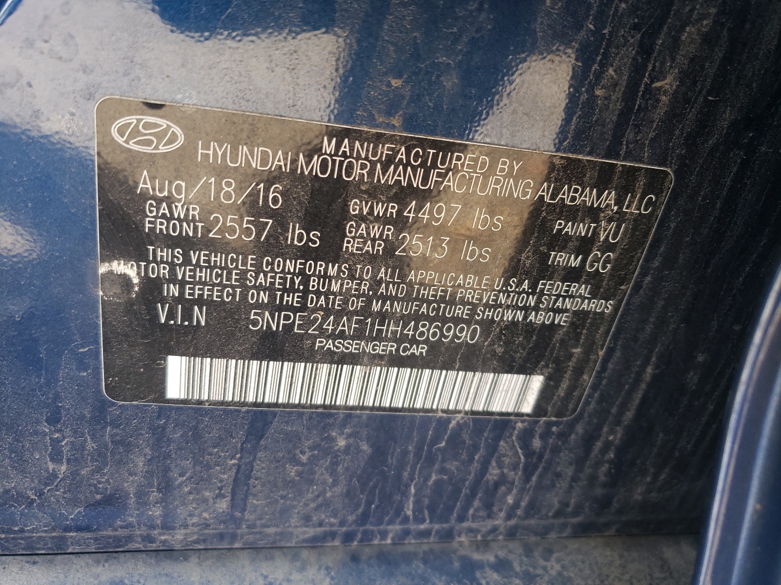Photo 10 from auction – 2017 HYUNDAI SONATA SE with VIN 5NPE24AF1HH486990