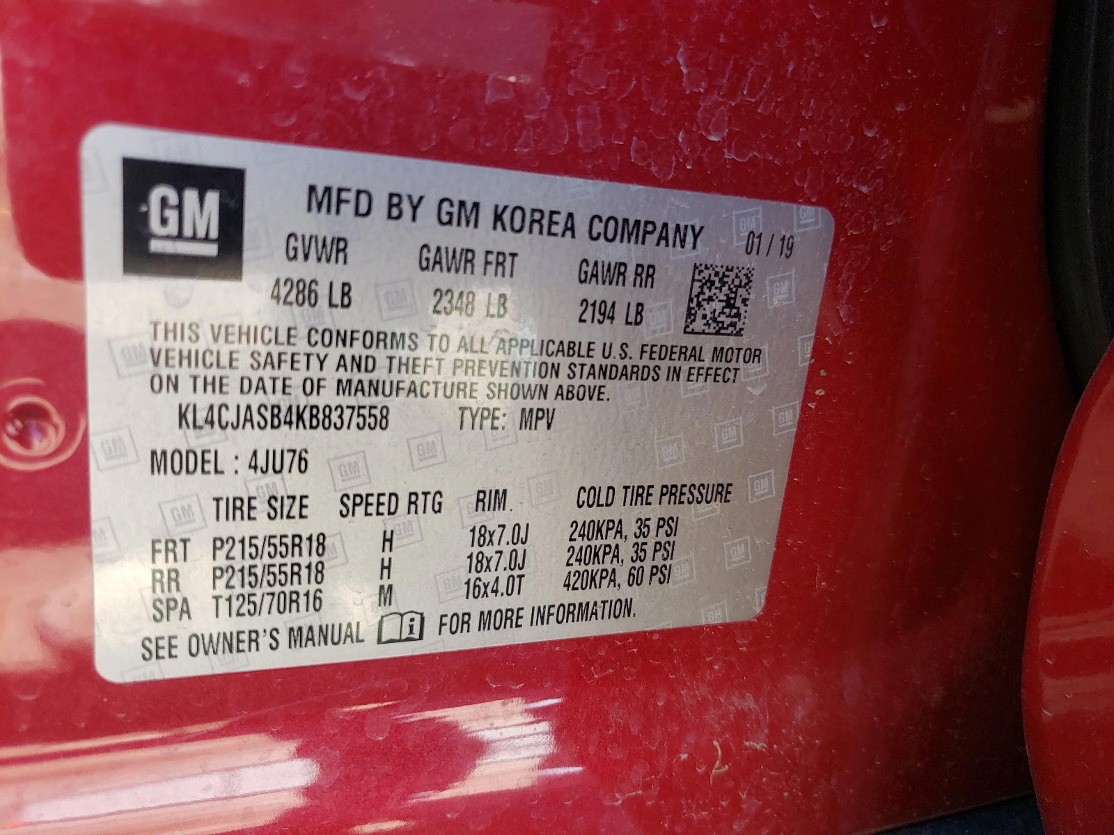 Photo 10 from auction – 2019 BUICK ENCORE PRE with VIN KL4CJASB4KB837558