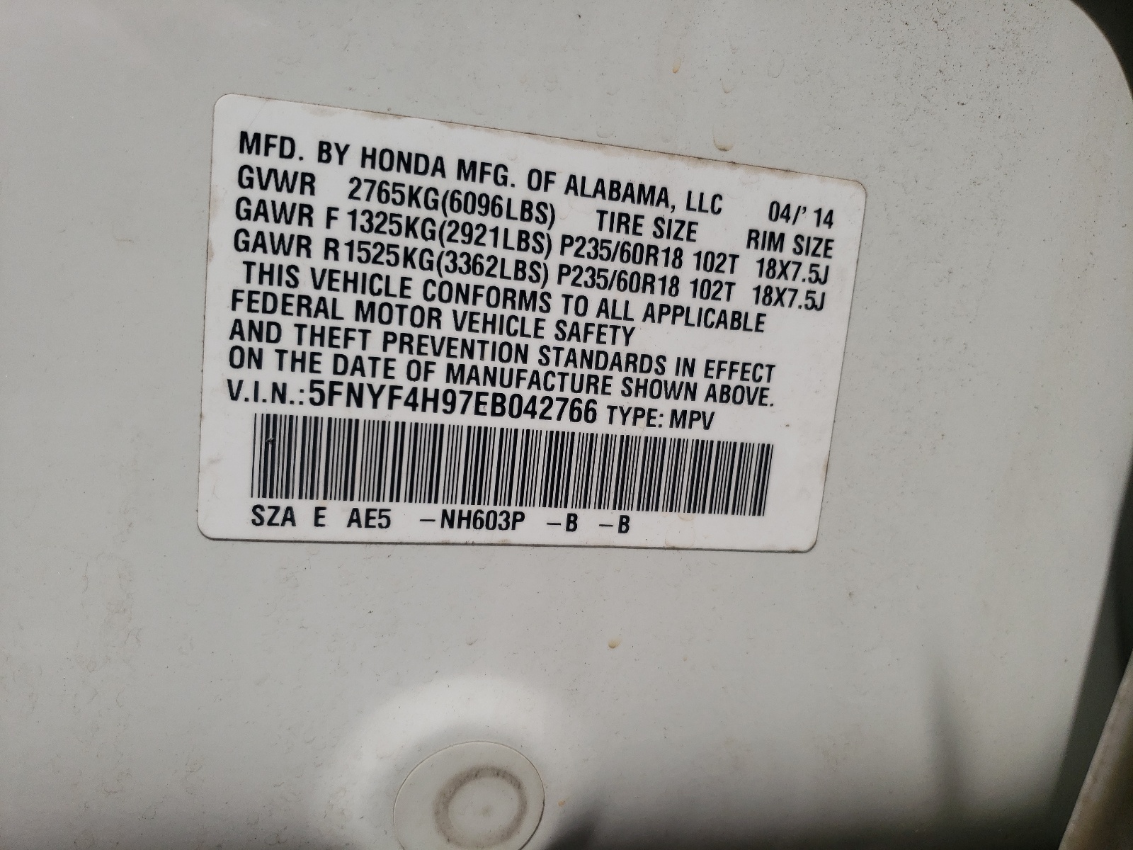Zdjęcie 10 z aukcji – 2014 HONDA PILOT EXL z VIN 5FNYF4H97EB042766