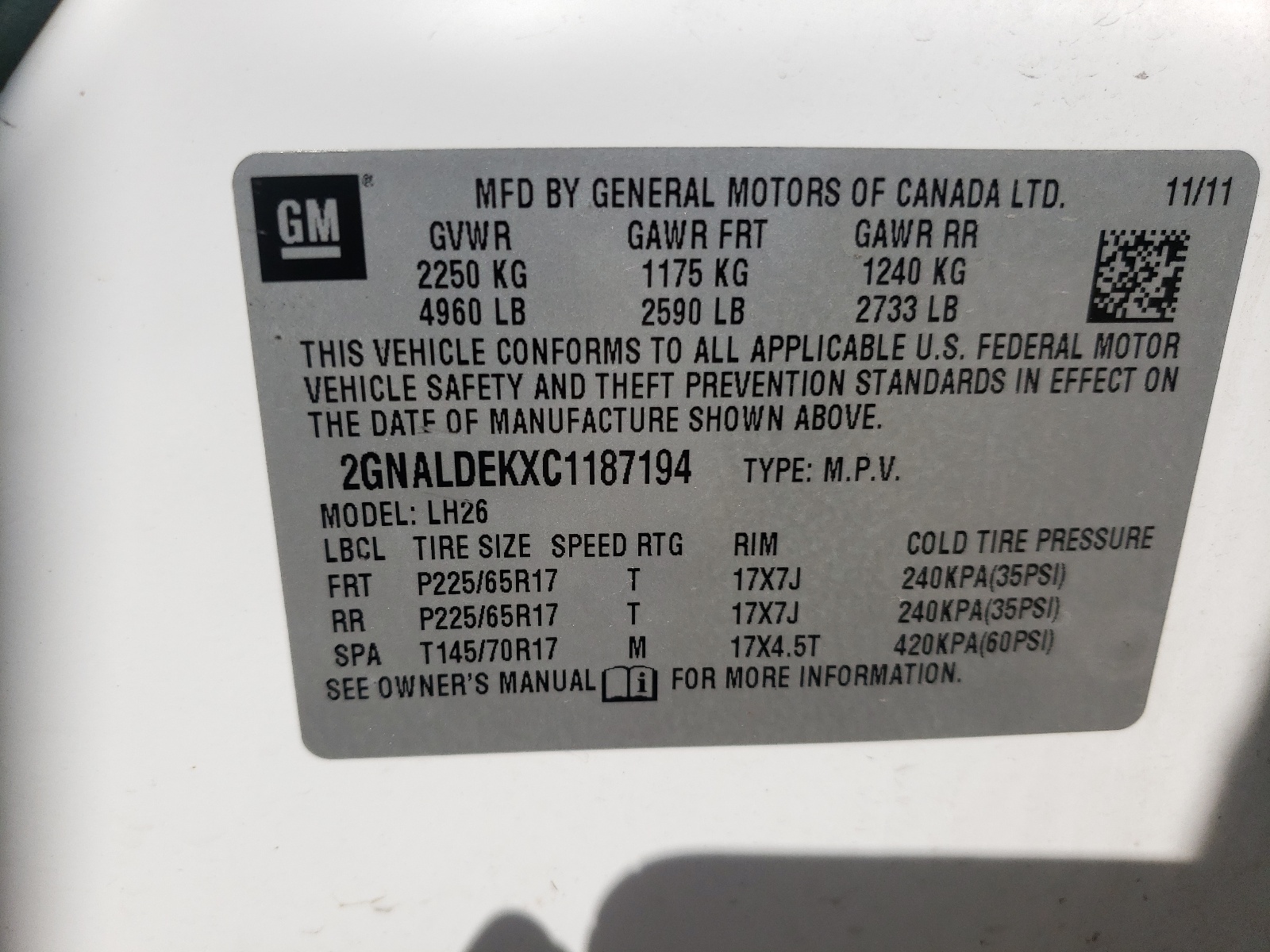 Photo 10 from auction – 2012 CHEVROLET EQUINOX LT with VIN 2GNALDEKXC1187194