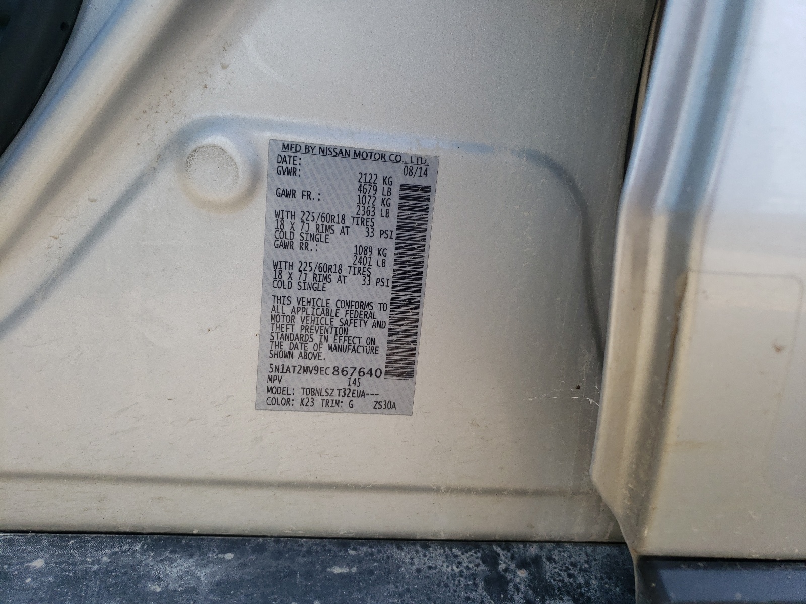 Photo 10 from auction – 2014 NISSAN ROGUE S with VIN 5N1AT2MV9EC867640
