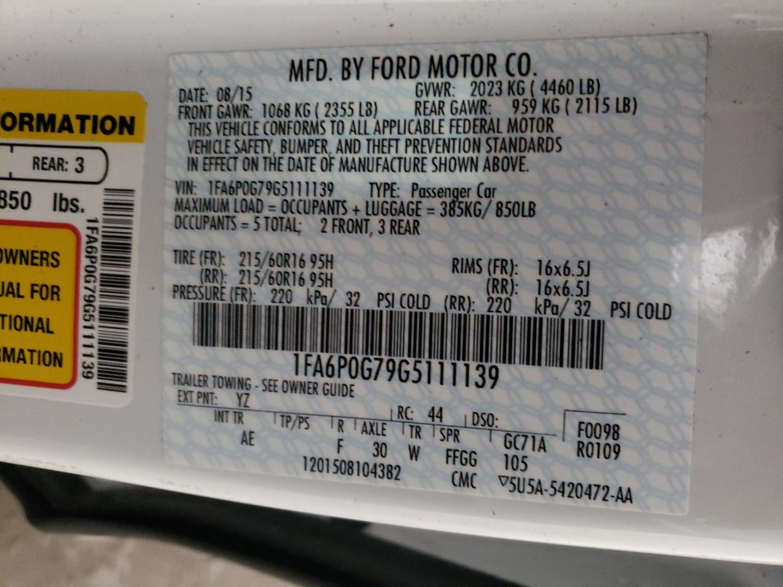 Photo 10 from auction – 2016 FORD FUSION S with VIN 1FA6P0G79G5111139